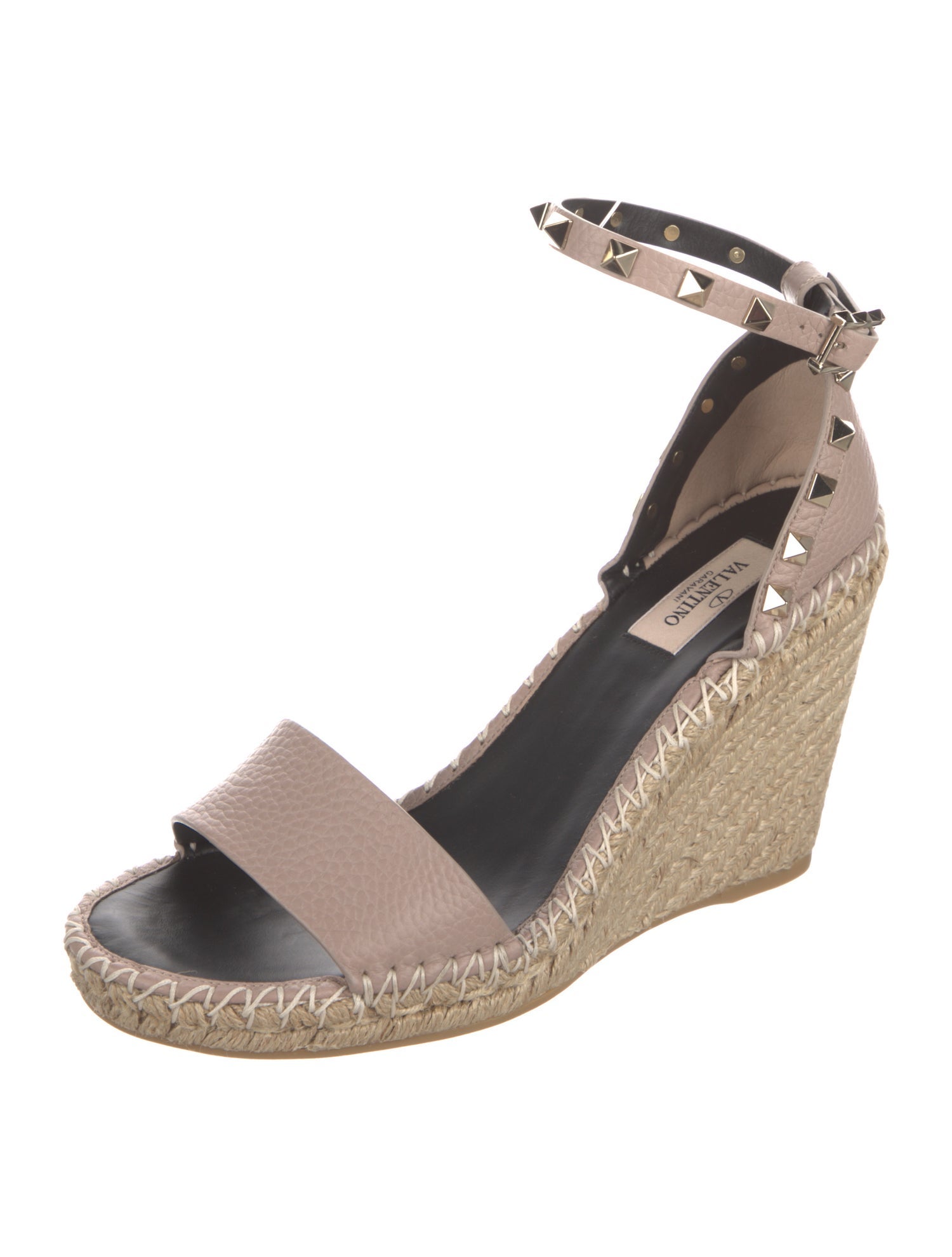 Valentino Leather Whipstitch Trim Espadrilles