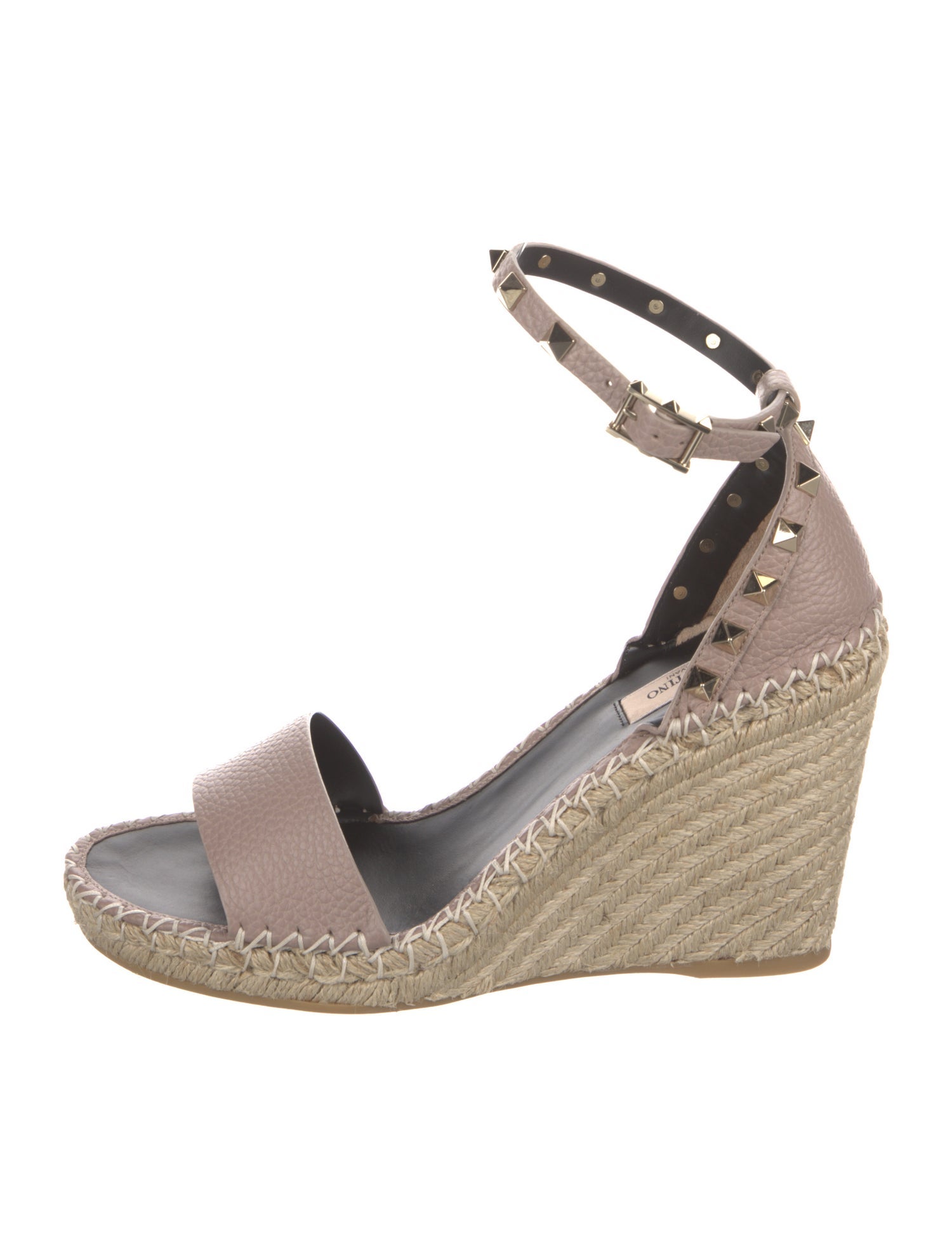 Valentino Leather Whipstitch Trim Espadrilles