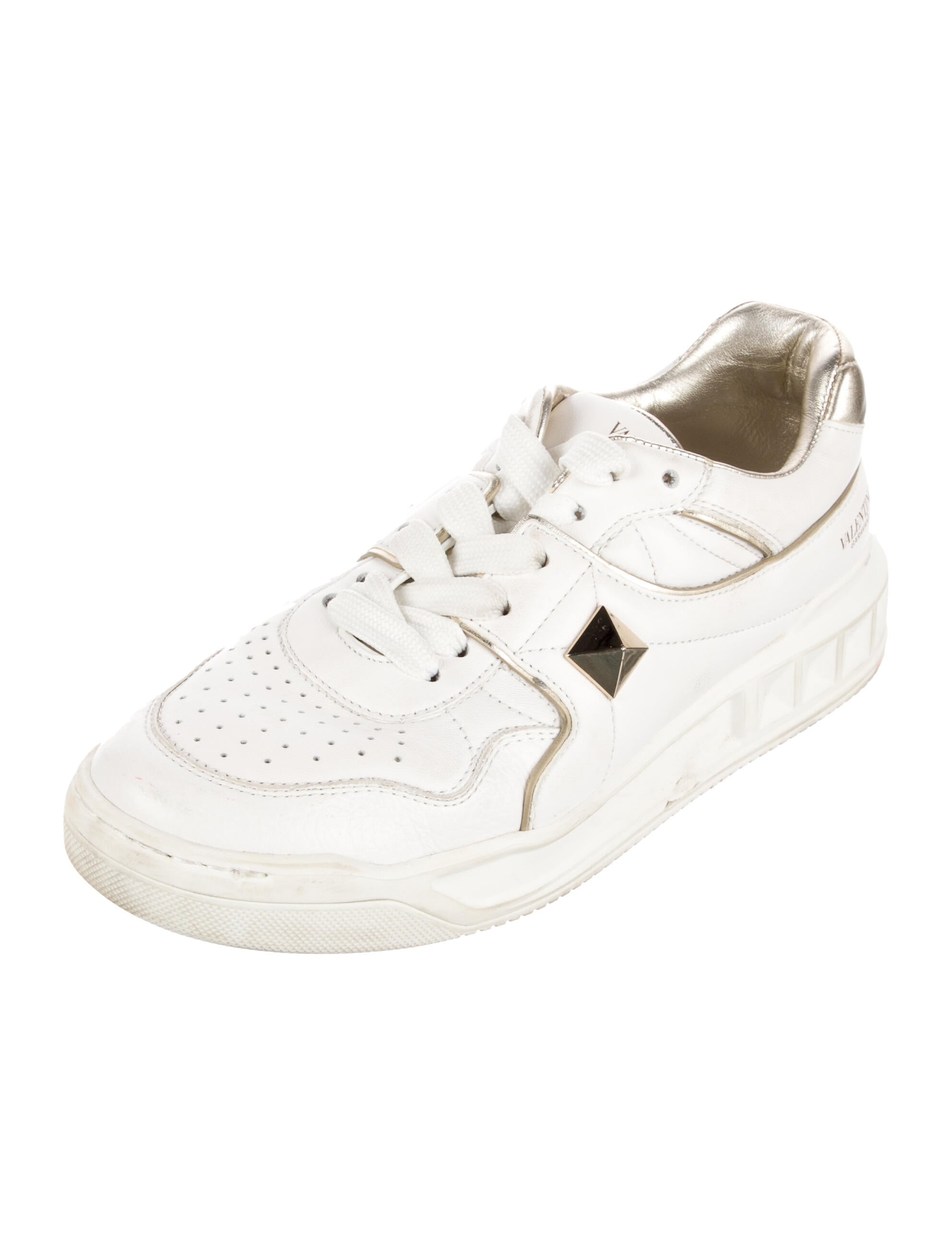 Valentino Rockstud Accents Leather Sneakers
