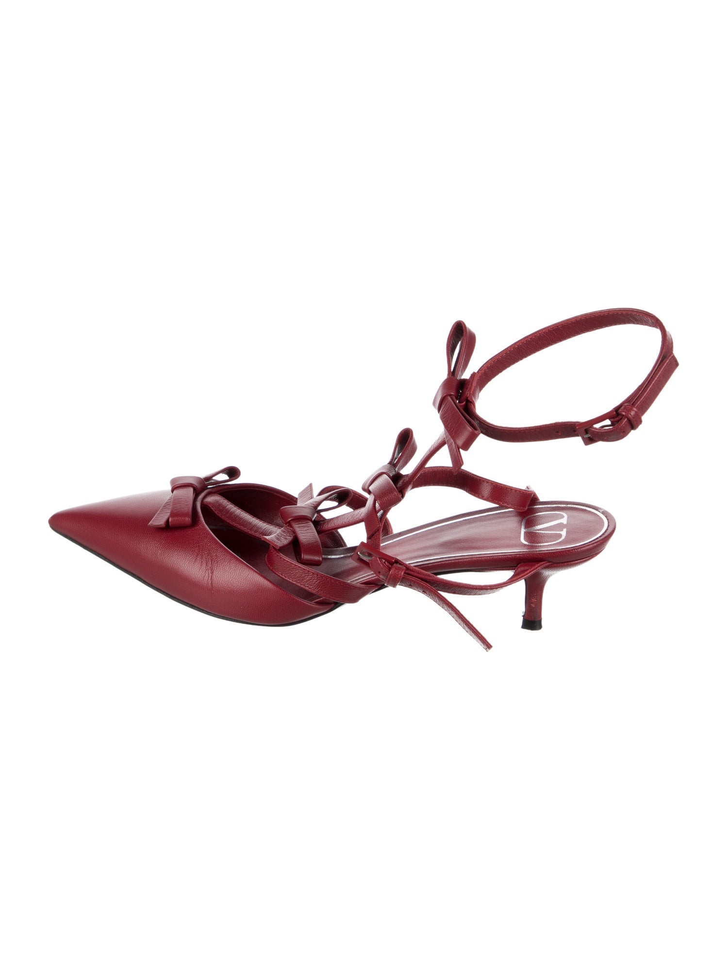 Valentino Leather Bow Accents Slingback Pumps