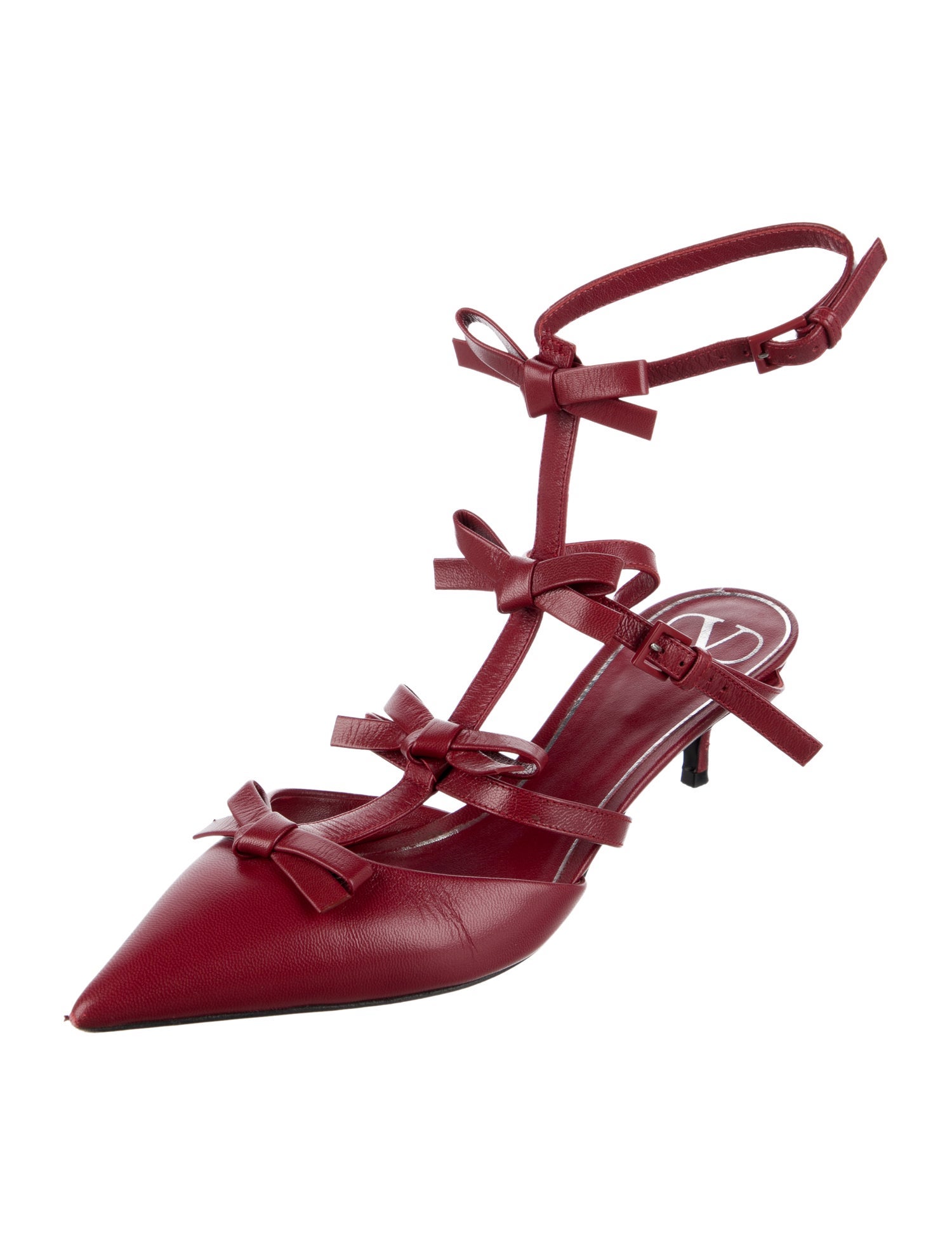 Valentino Leather Bow Accents Slingback Pumps