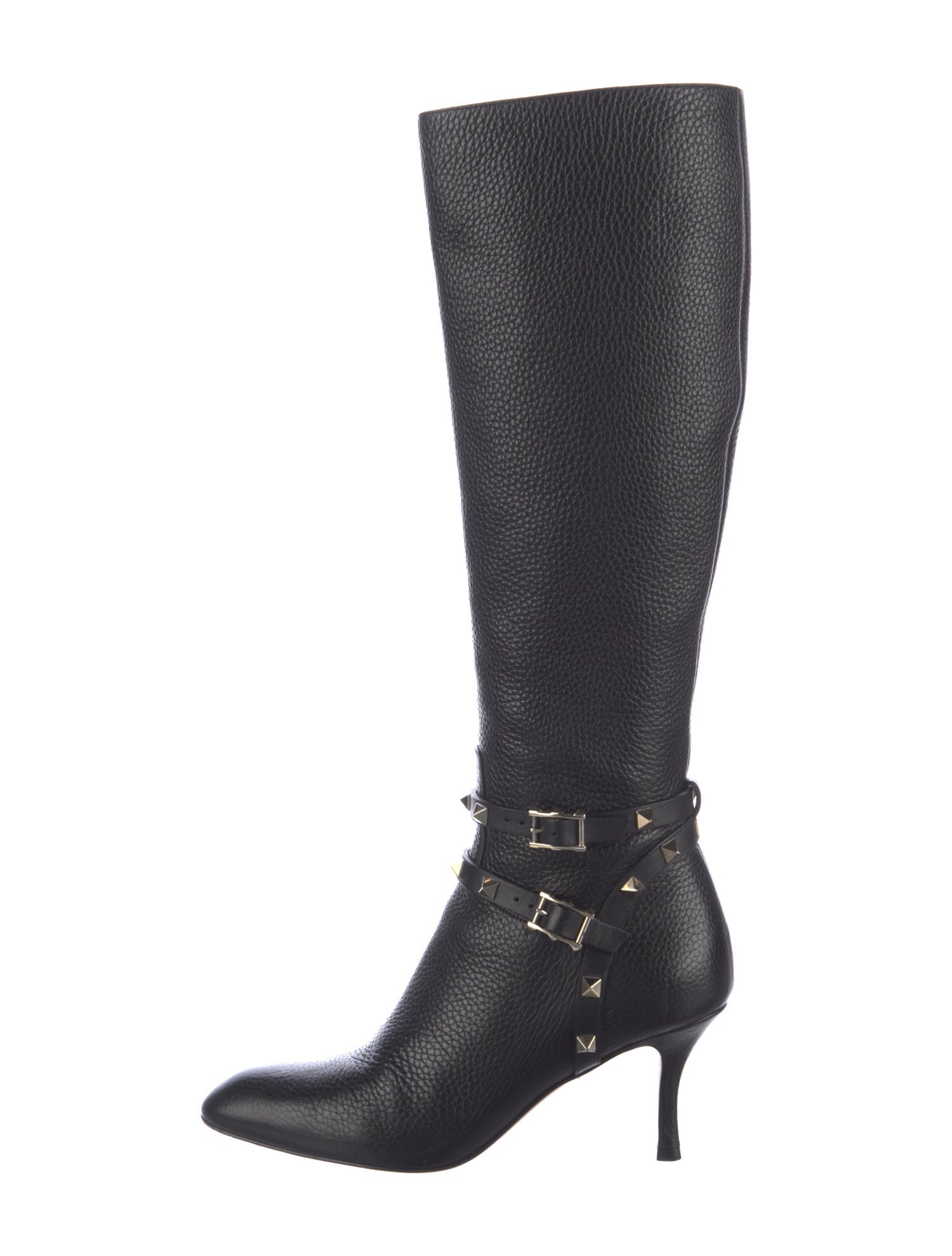 Valentino Rockstud Accents Leather Riding Boots