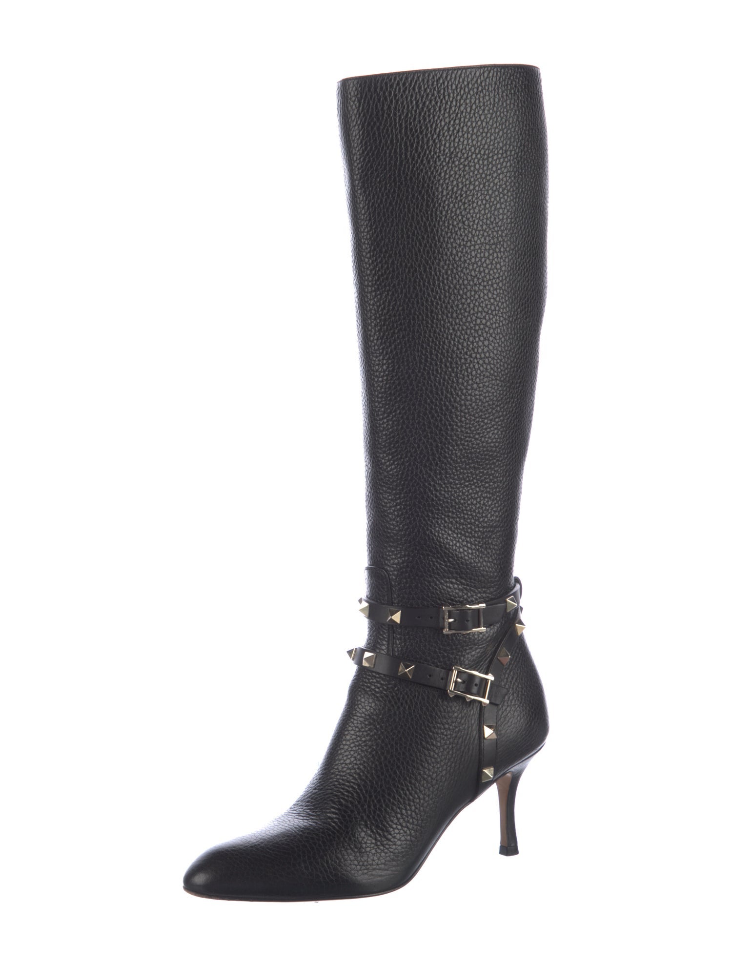 Valentino Rockstud Accents Leather Riding Boots