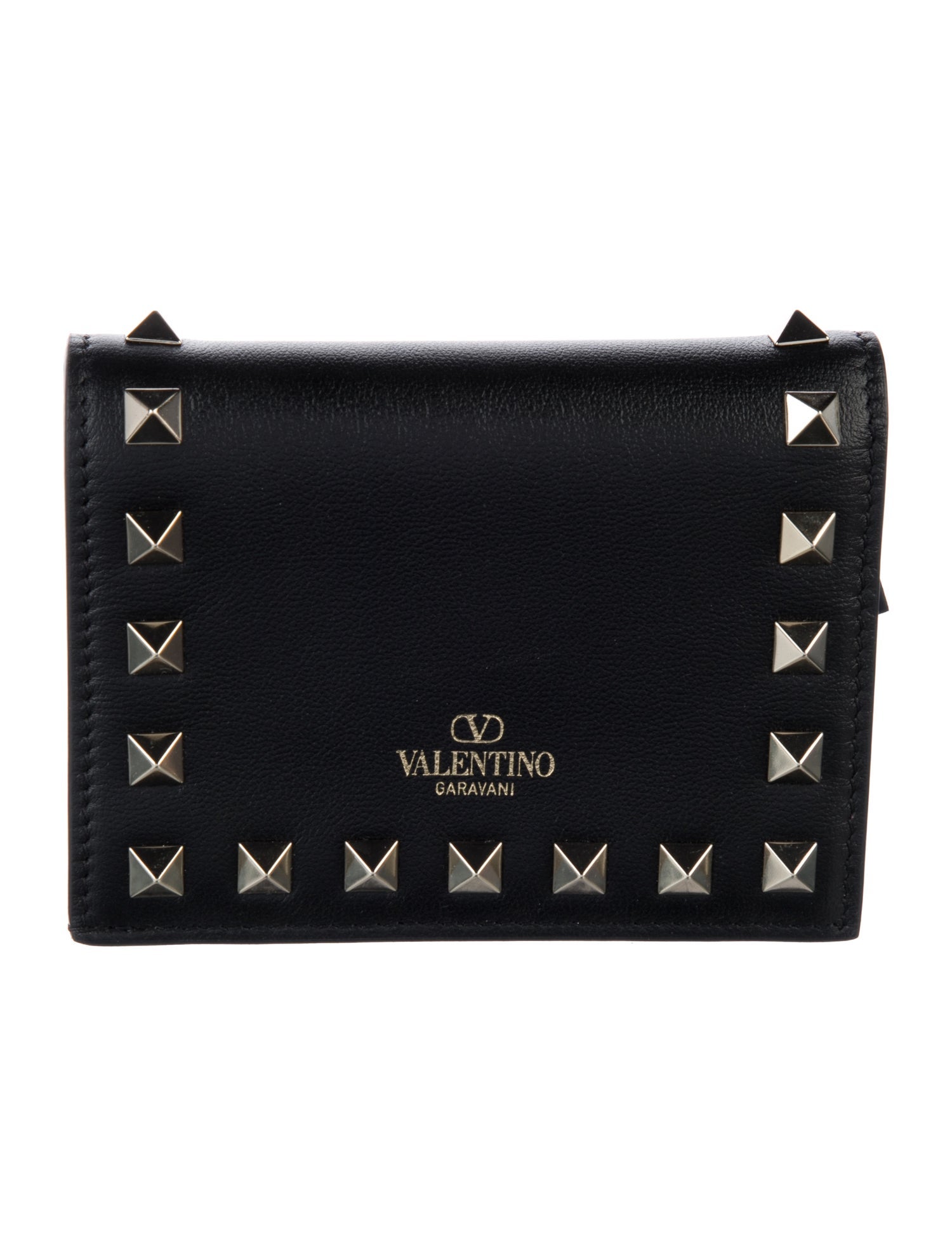 Valentino Rockstud Accents Leather Compact Wallet