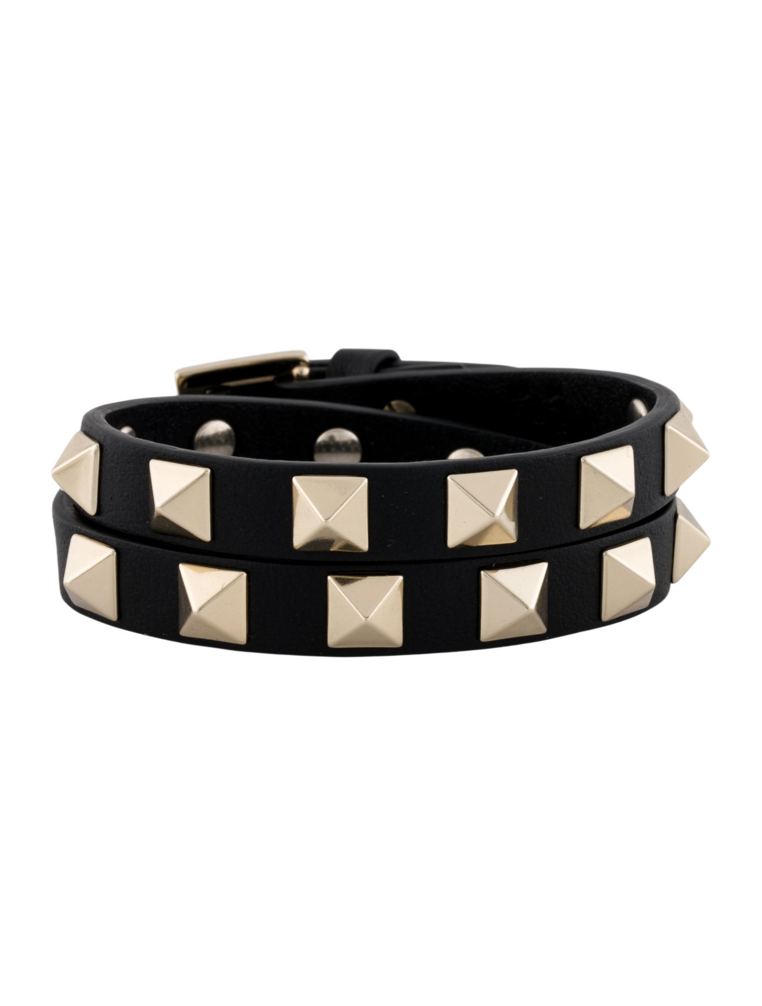 Valentino Leather Rockstud Double Tour Wrap Bracelet