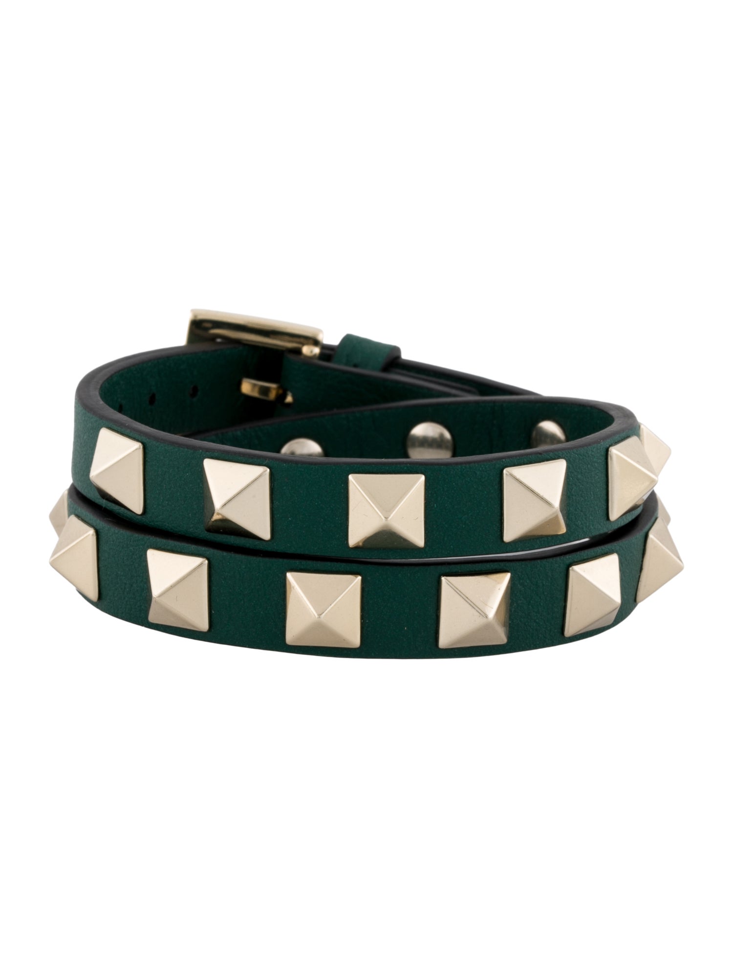 Valentino Leather Rockstud Double Wrap Bracelet