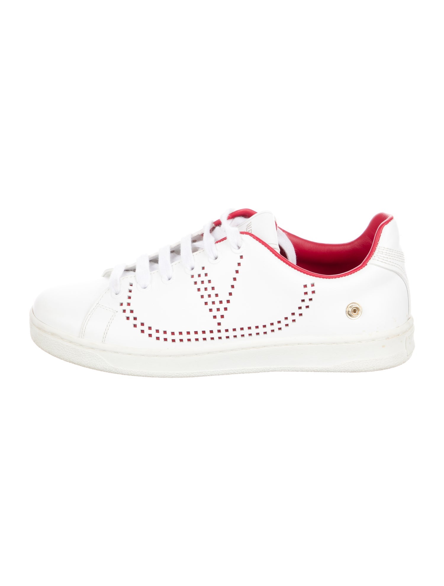 Valentino Leather Lace Trim Embellishment Sneakers