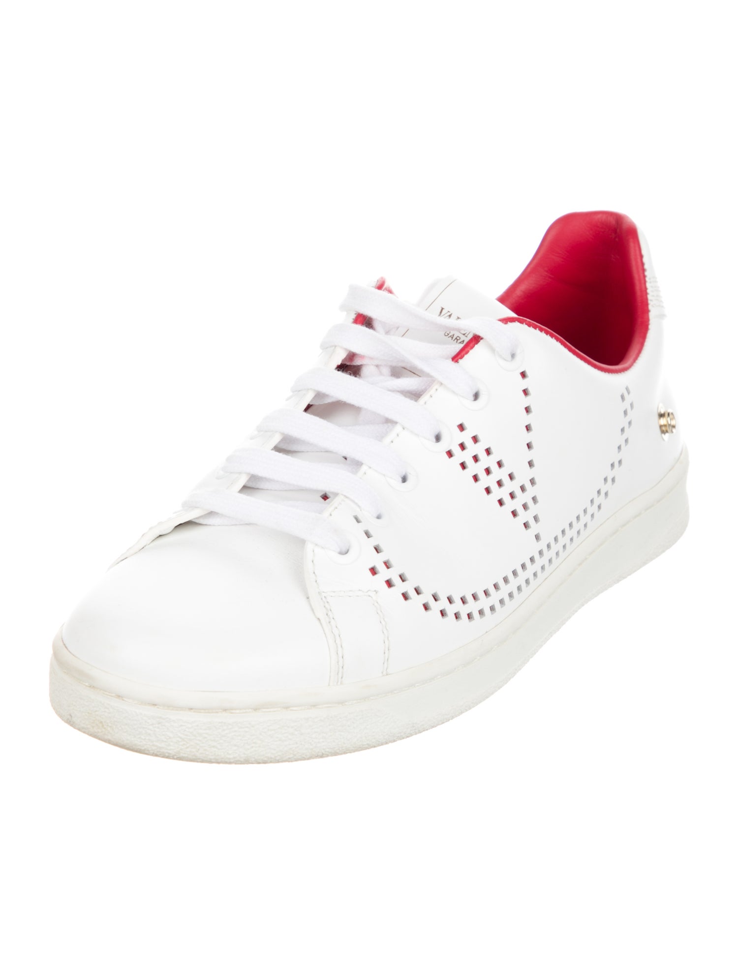Valentino Leather Lace Trim Embellishment Sneakers