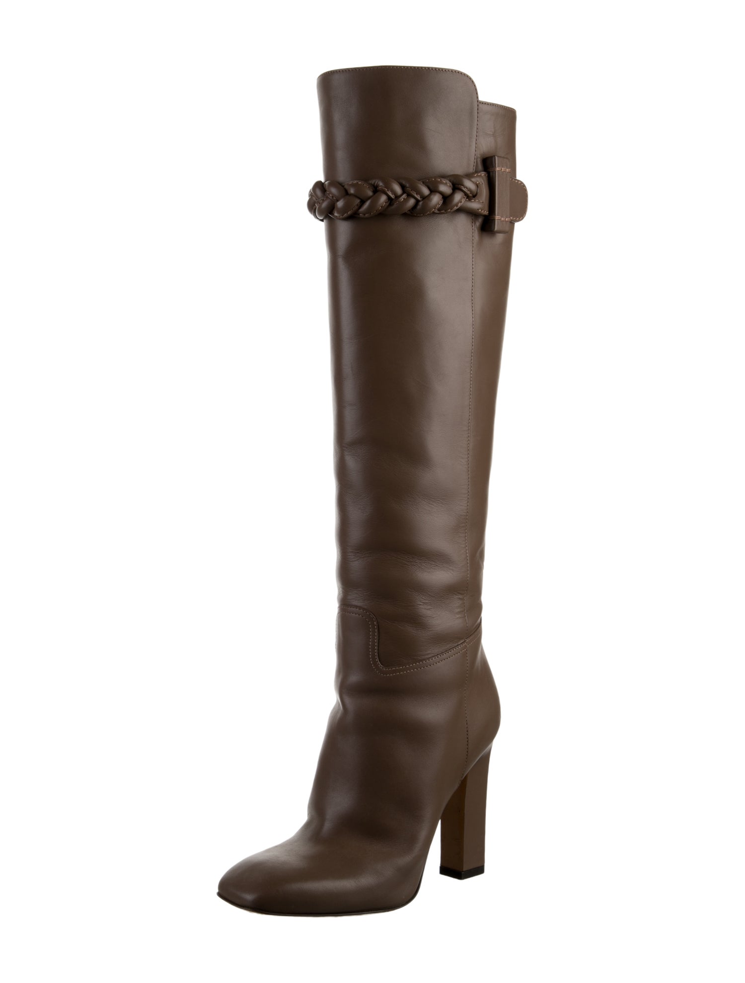 Valentino Leather Braided Accents Boots