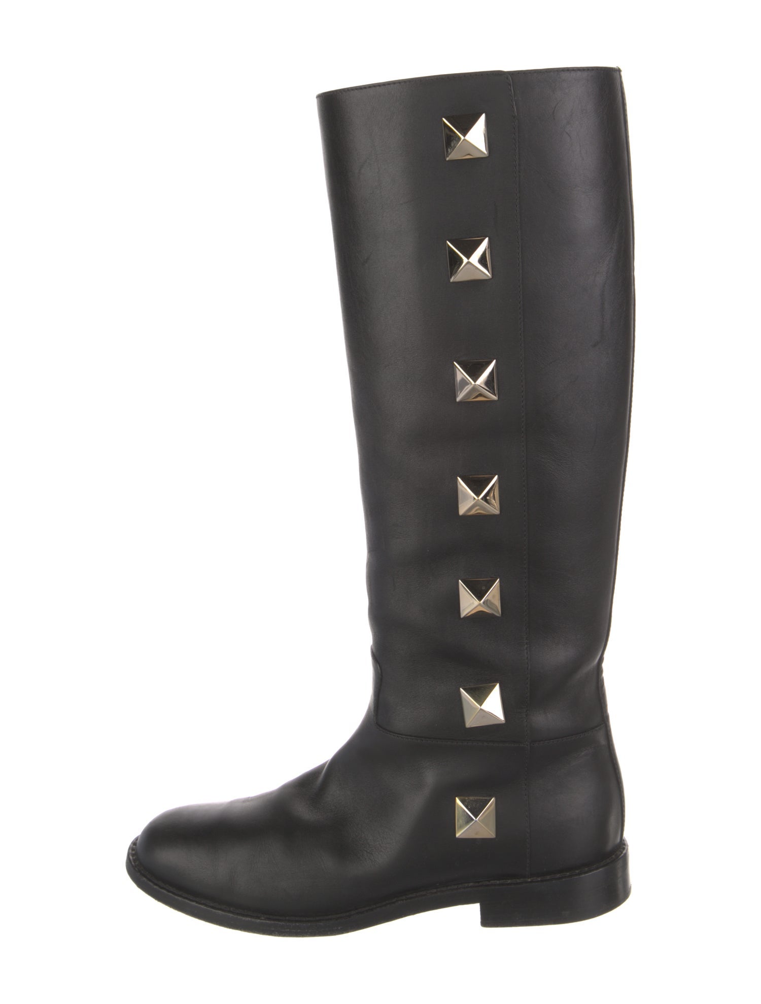 Valentino Rockstud Accents Leather Riding Boots