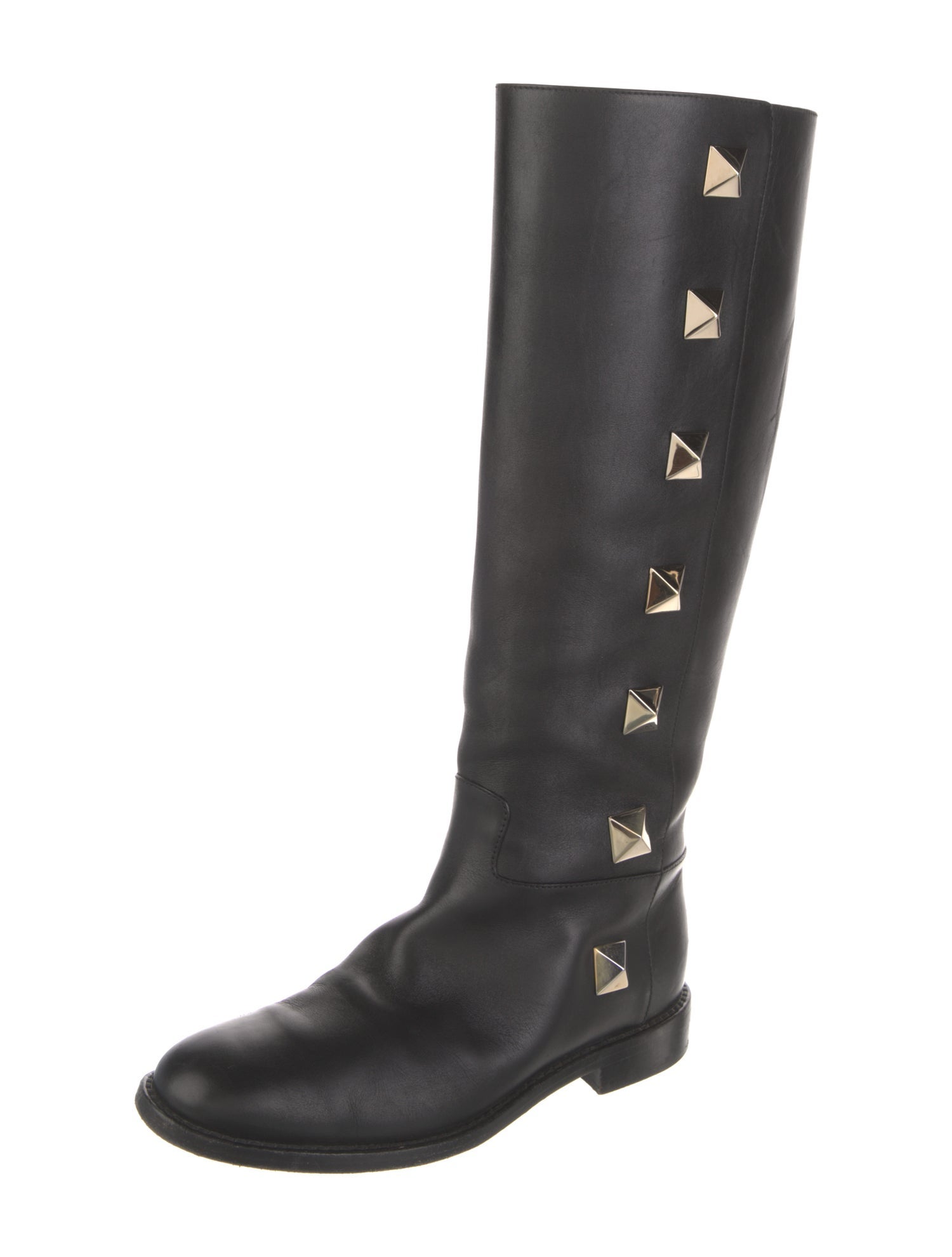 Valentino Rockstud Accents Leather Riding Boots