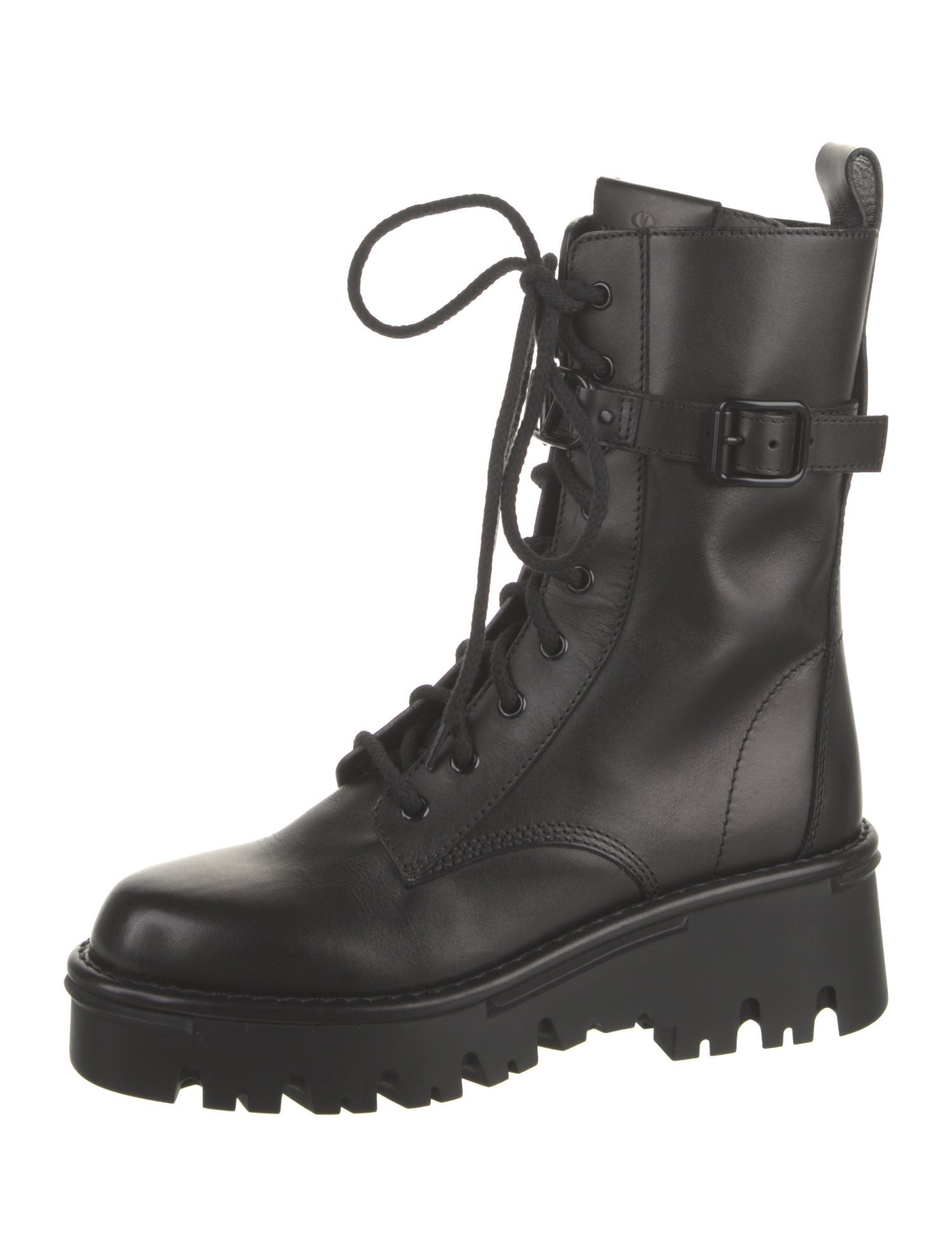 Valentino Leather Printed Combat Boots