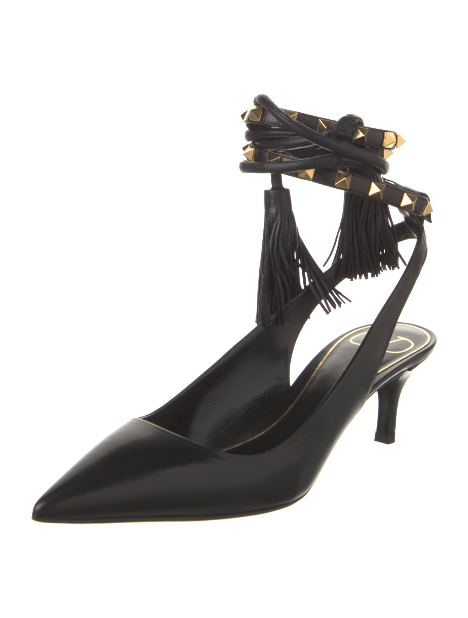 Valentino Leather Tassel Accents Slingback Pumps