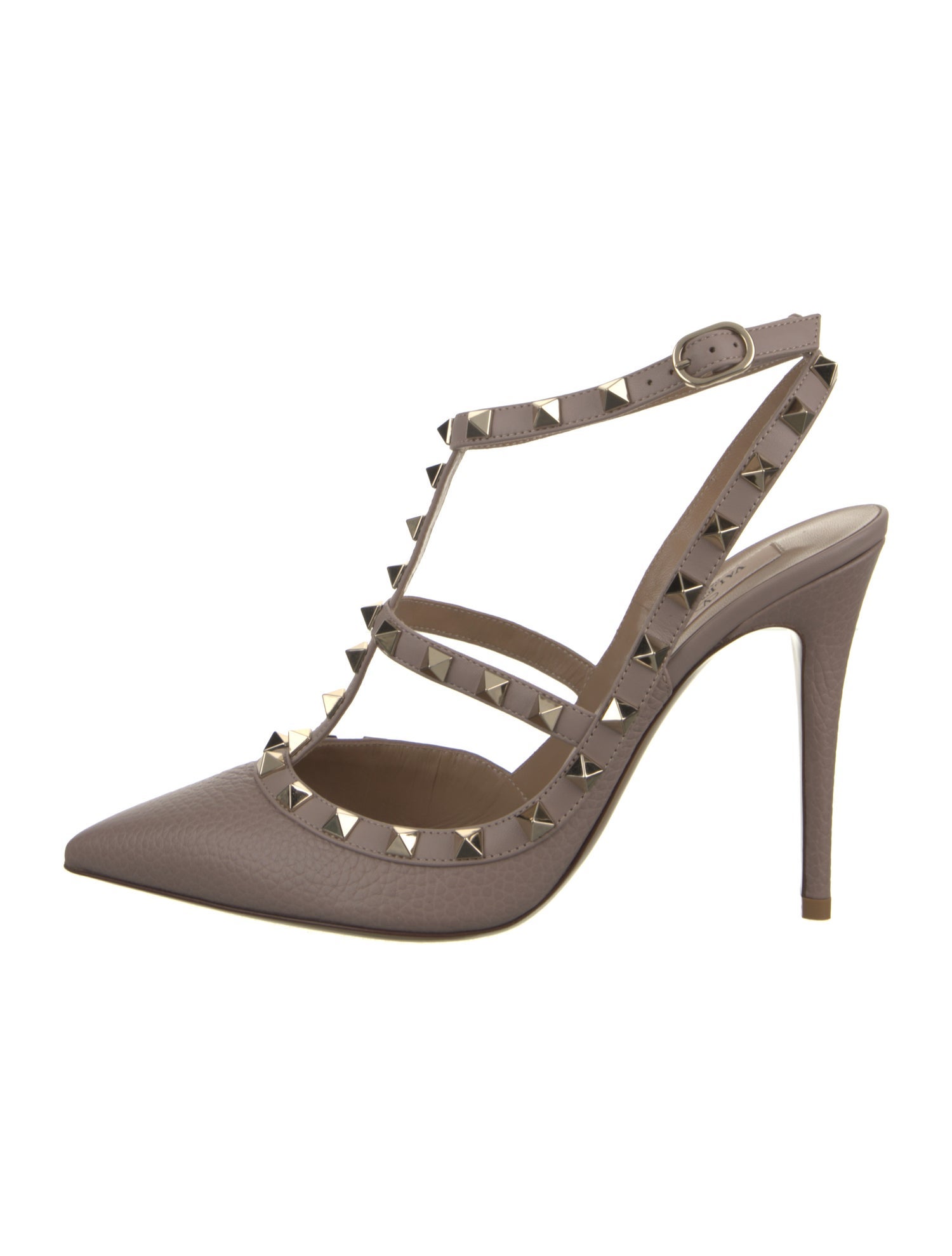 Valentino Leather Studded Accents T-Strap Pumps