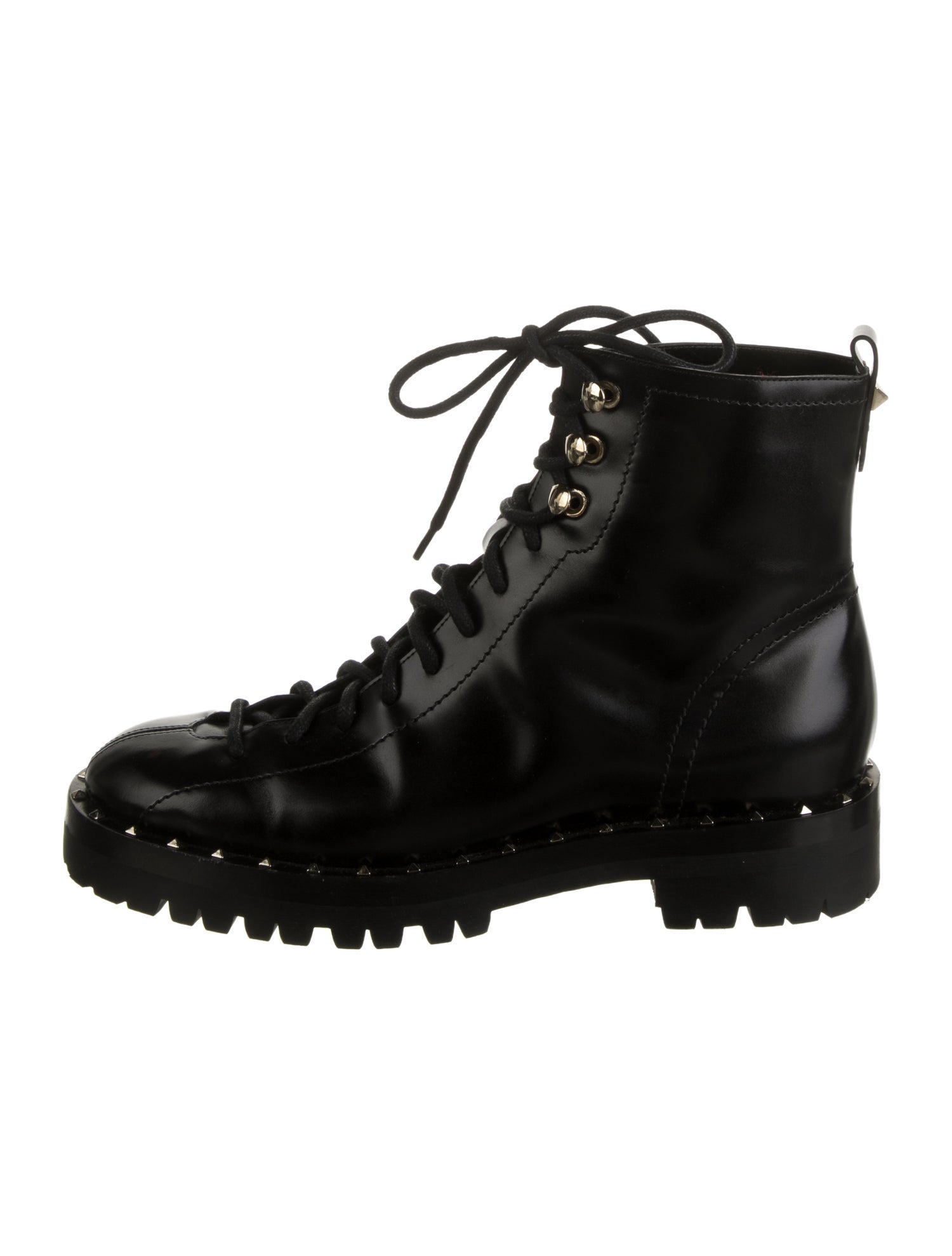 Valentino Rockstud Accents Leather Combat Boots