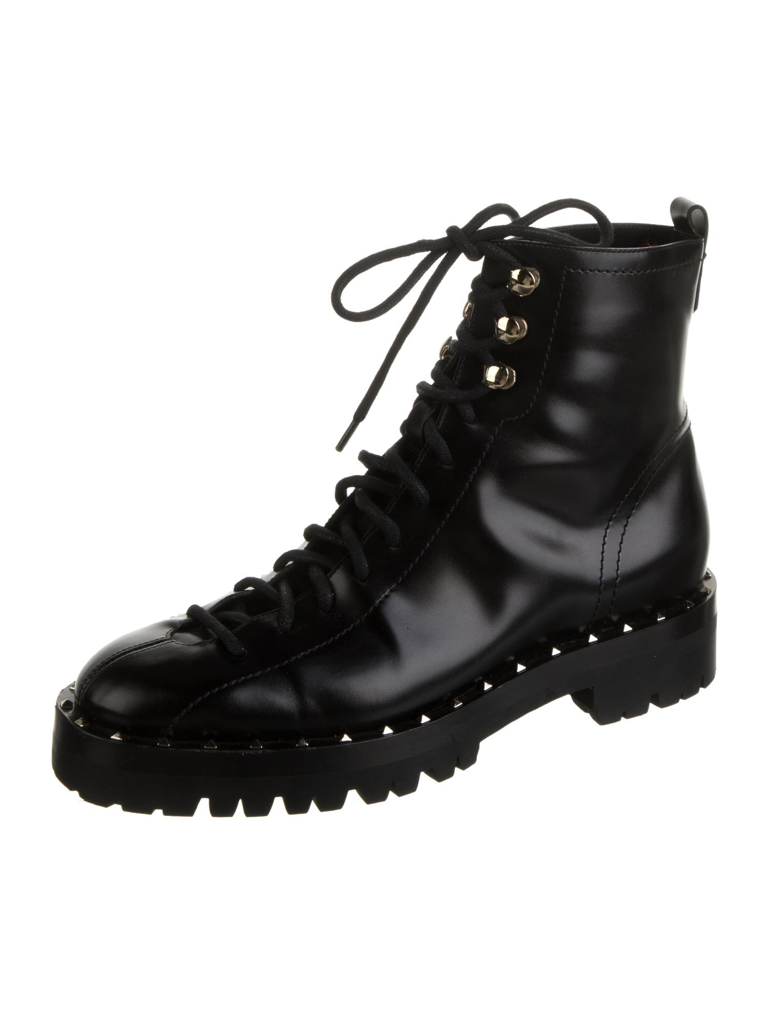 Valentino Rockstud Accents Leather Combat Boots