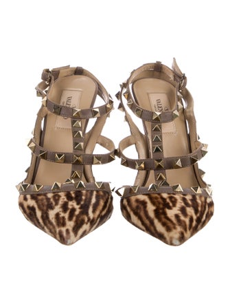 Valentino Rockstud Accents Ponyhair T-Strap Pumps