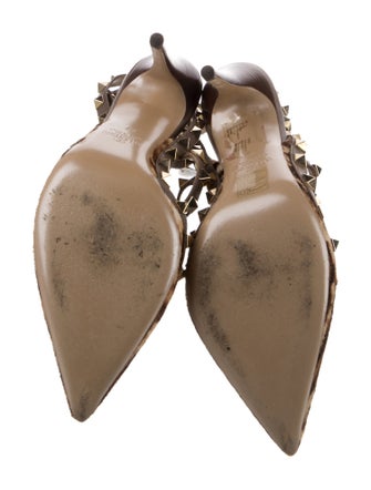 Valentino Rockstud Accents Ponyhair T-Strap Pumps