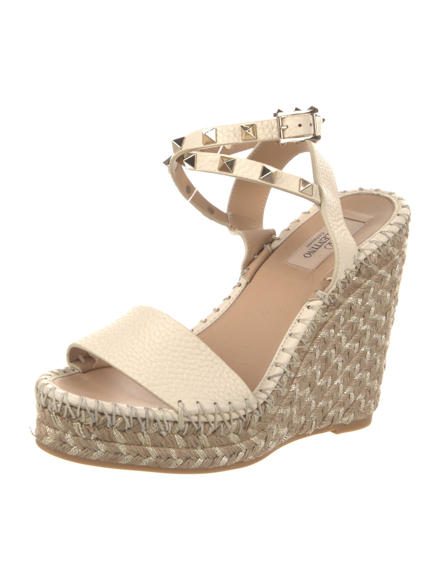 Valentino Rockstud Accents Leather Espadrilles