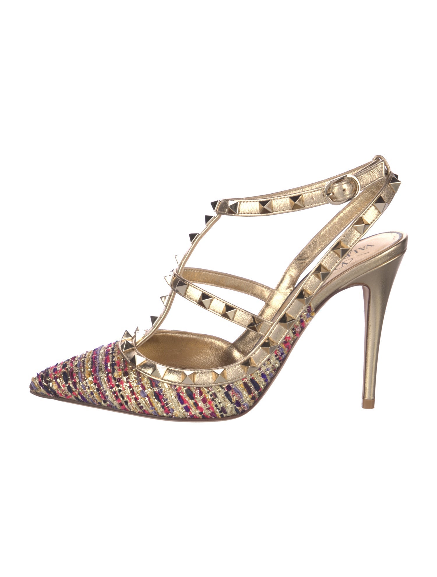 Valentino Rockstud Accents Tweed T-Strap Pumps