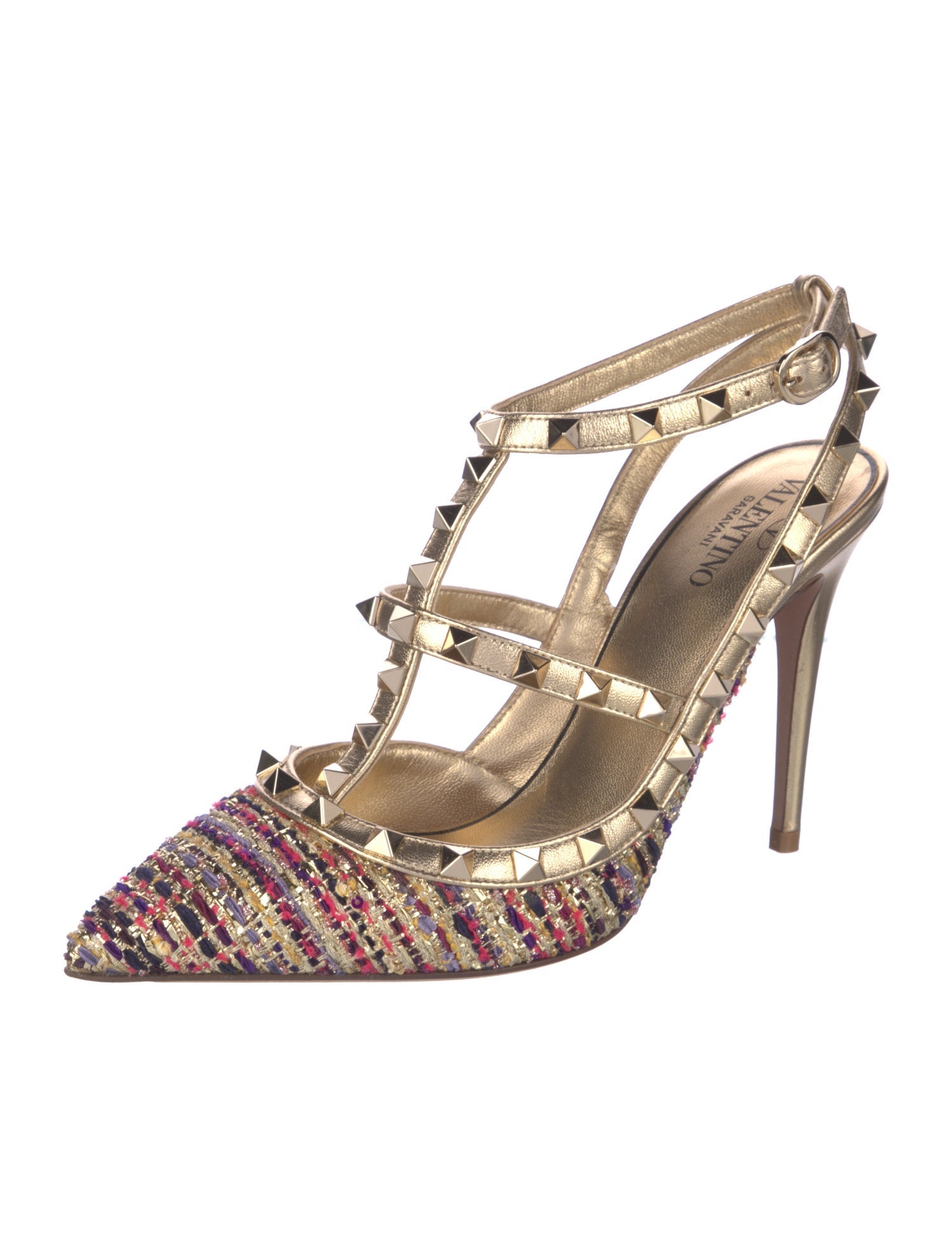 Valentino Rockstud Accents Tweed T-Strap Pumps