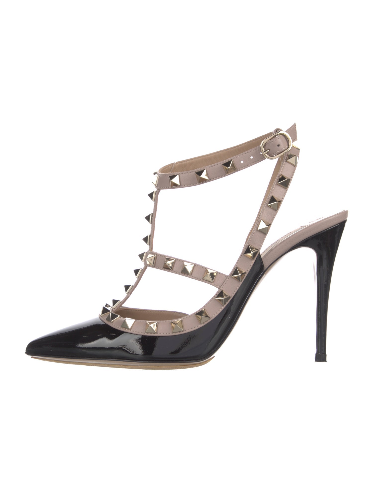 Valentino Rockstud Accents Patent Leather T-Strap Pumps