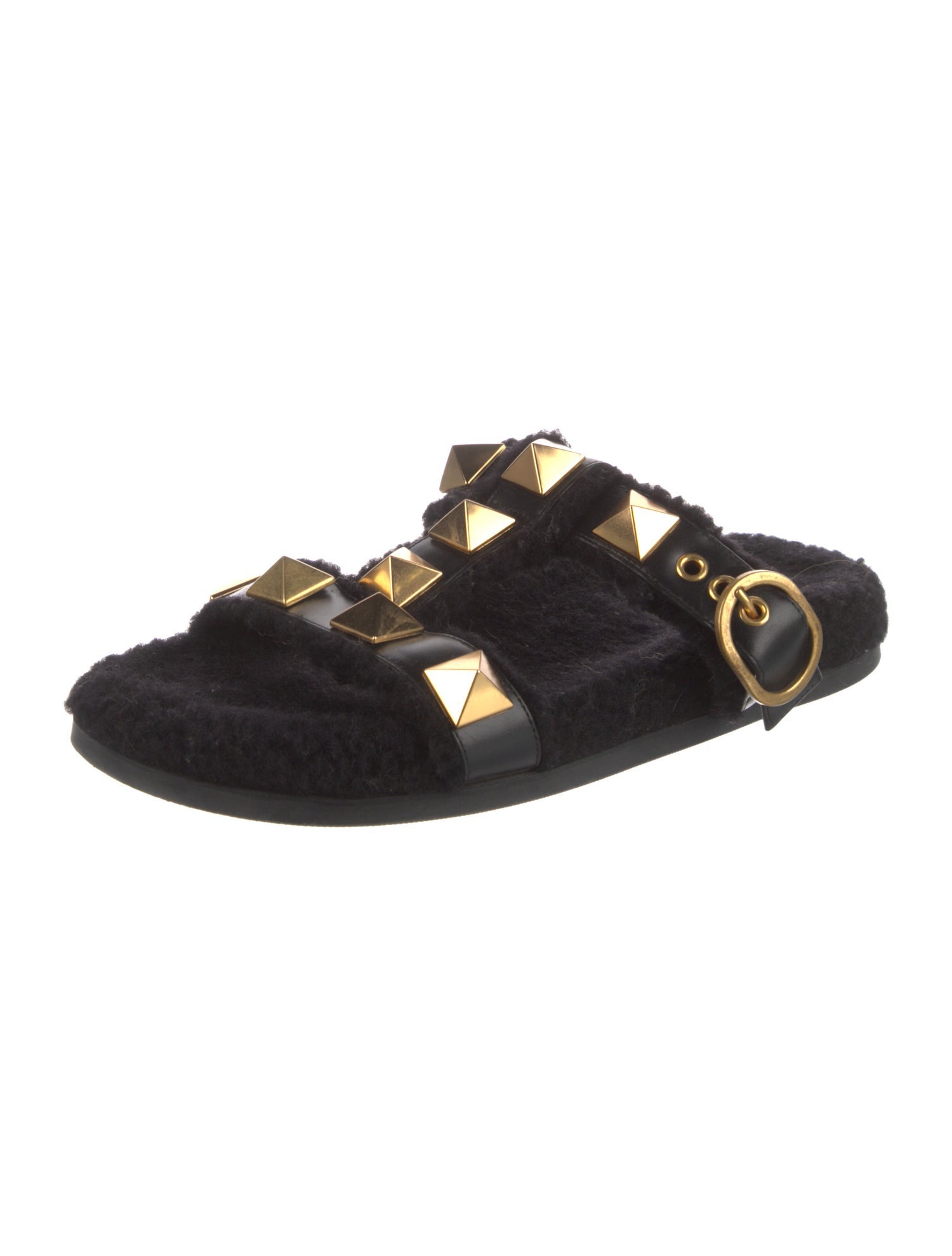 Valentino Rockstud Accents Shearling Slides