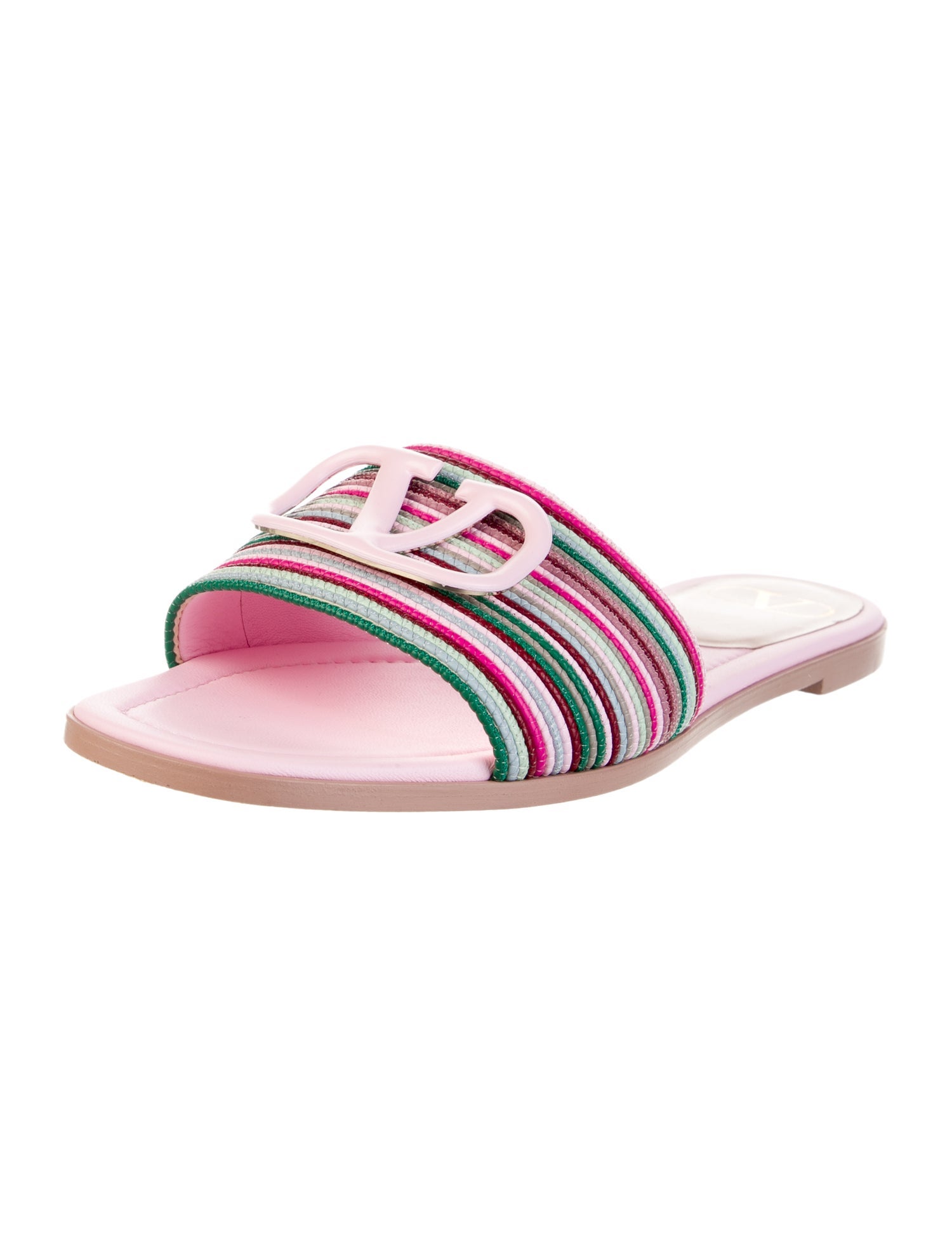 Valentino Leather Striped Slides