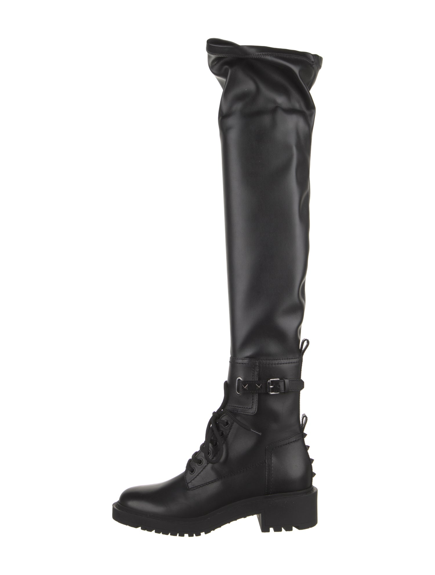 Valentino Leather Studded Accents Combat Boots