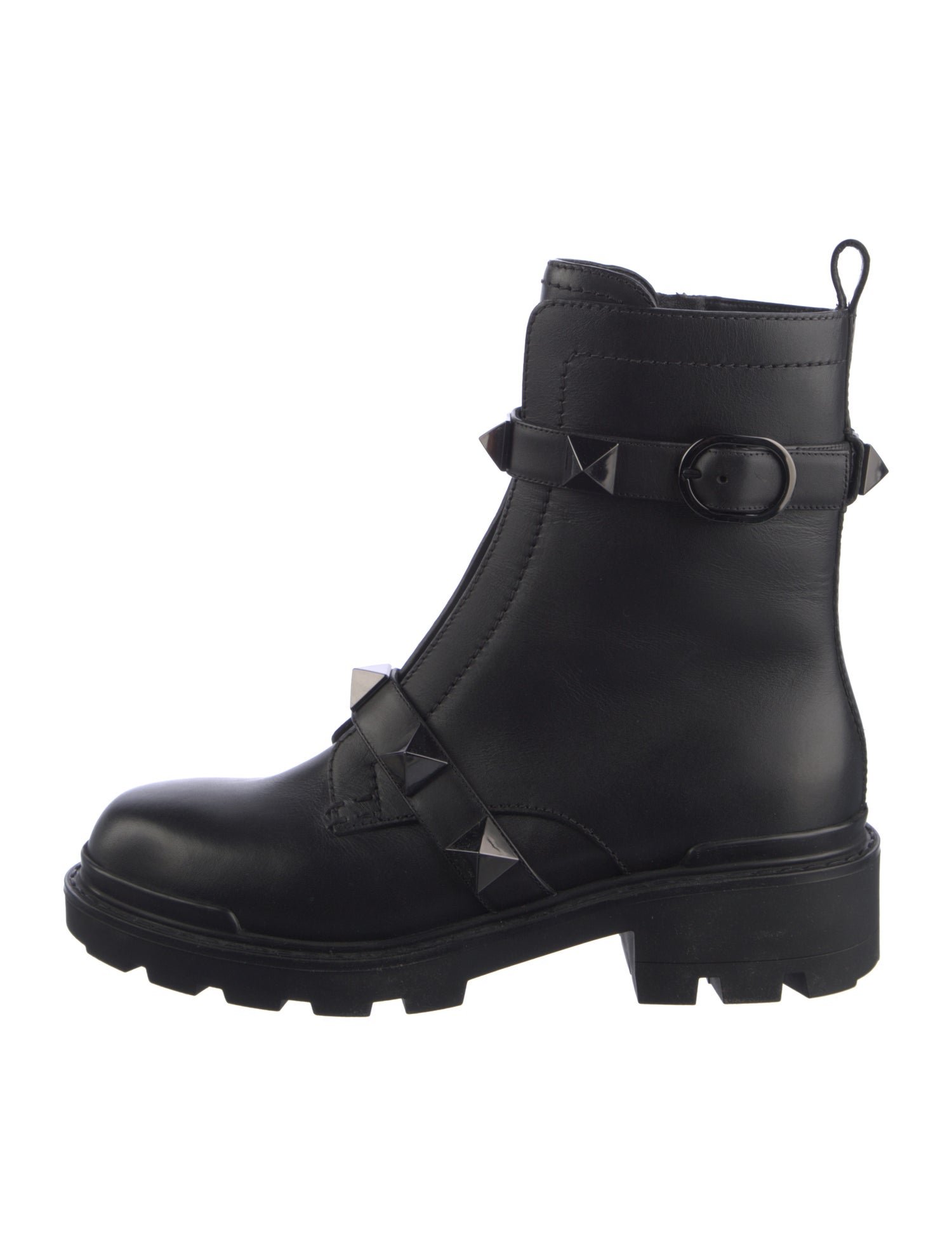 Valentino Rockstud Accents Leather Combat Boots