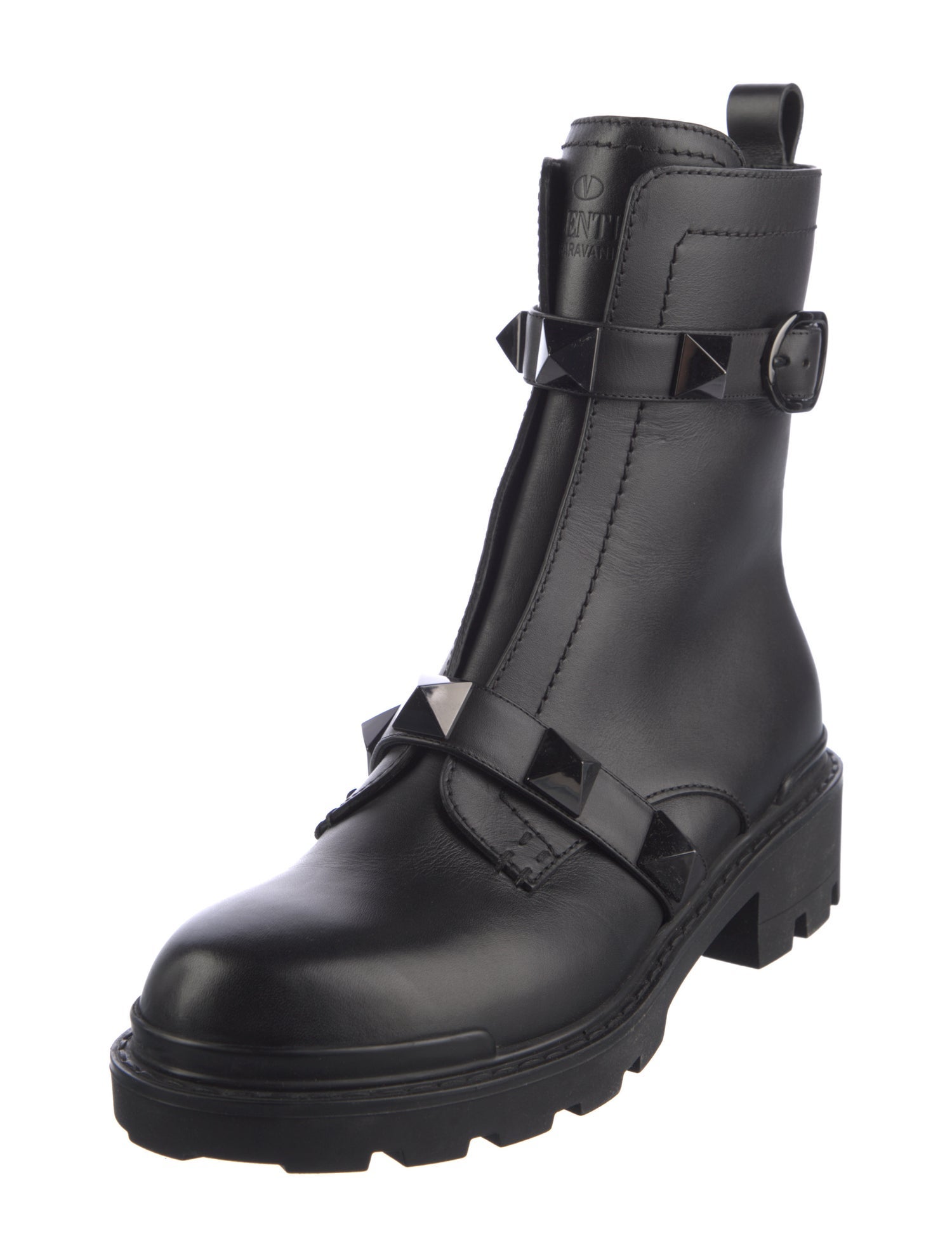 Valentino Rockstud Accents Leather Combat Boots