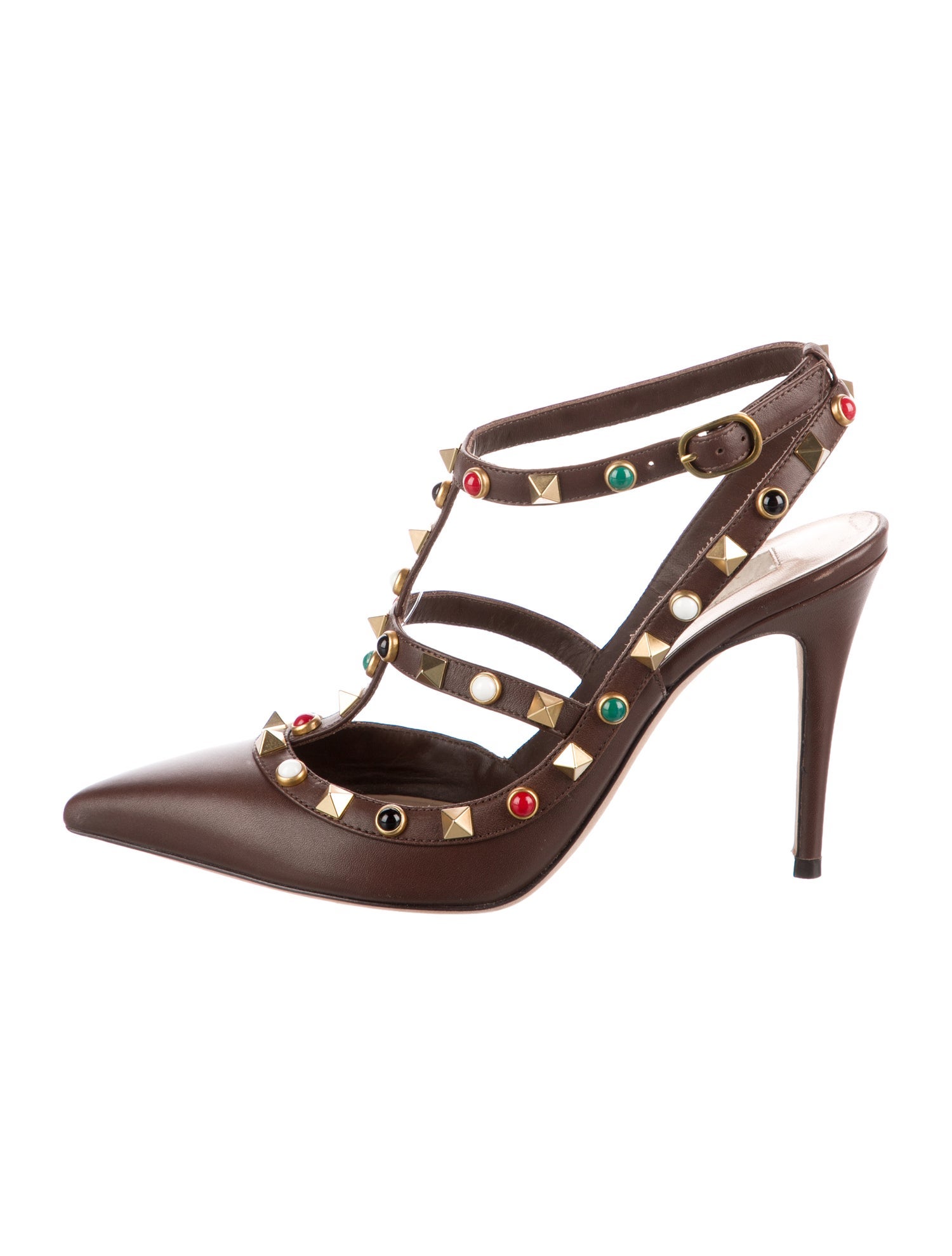 Valentino Rockstud Accents Leather T-Strap Pumps