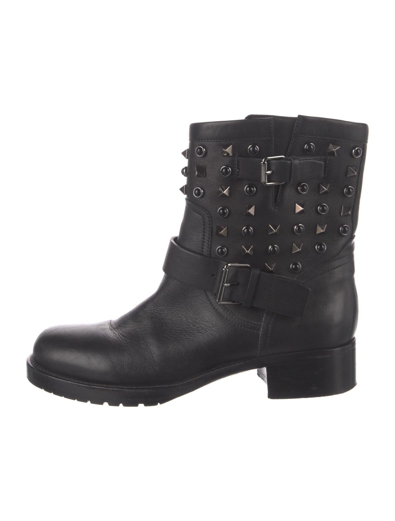 Valentino Rockstud Accents Leather Moto Boots