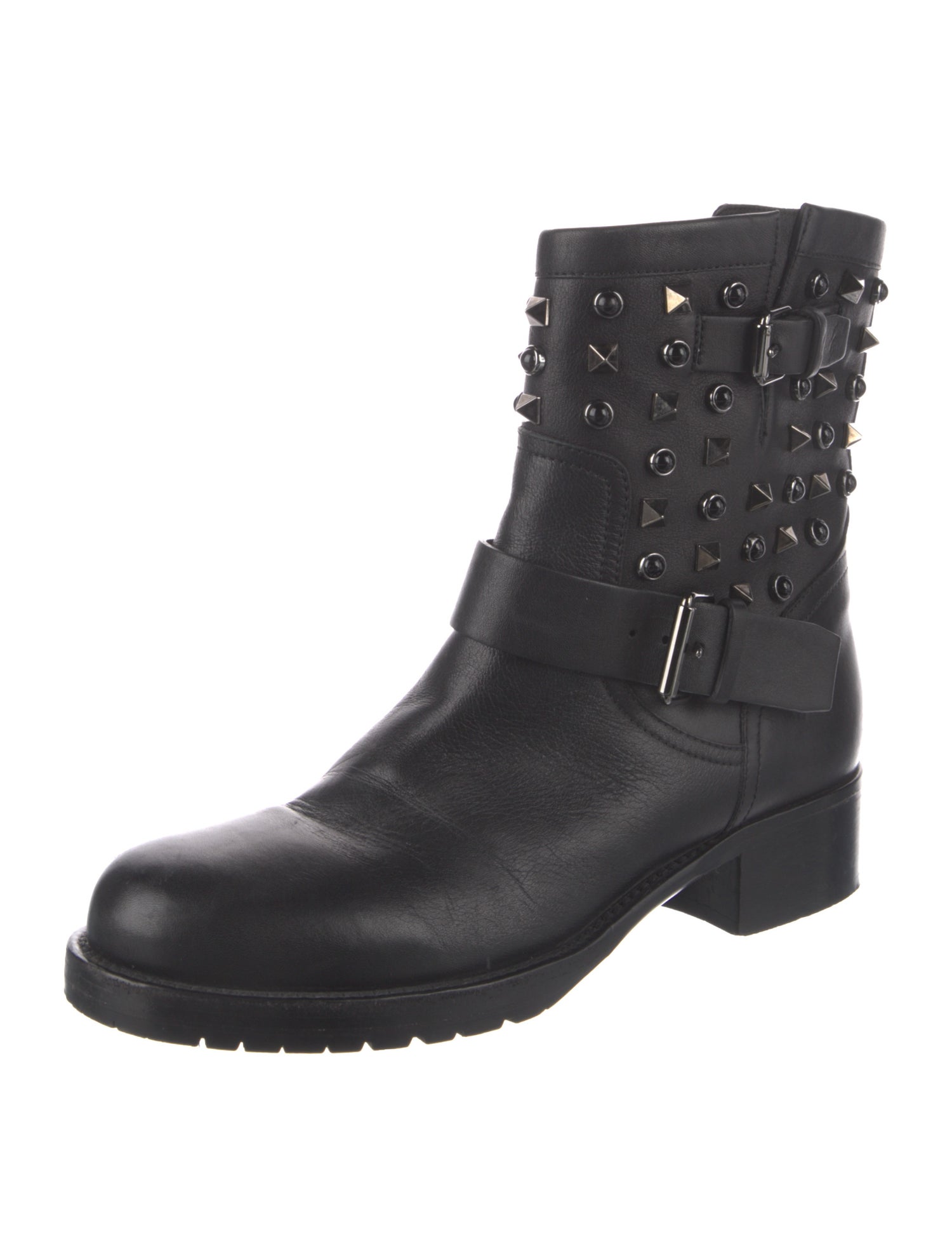 Valentino Rockstud Accents Leather Moto Boots