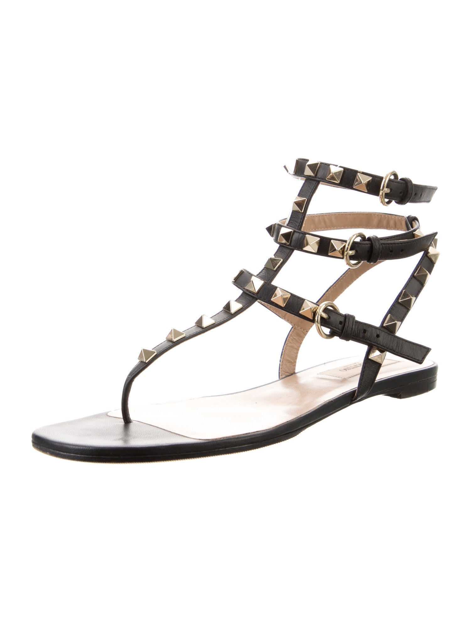 Valentino Rockstud Accents Leather Gladiator Sandals