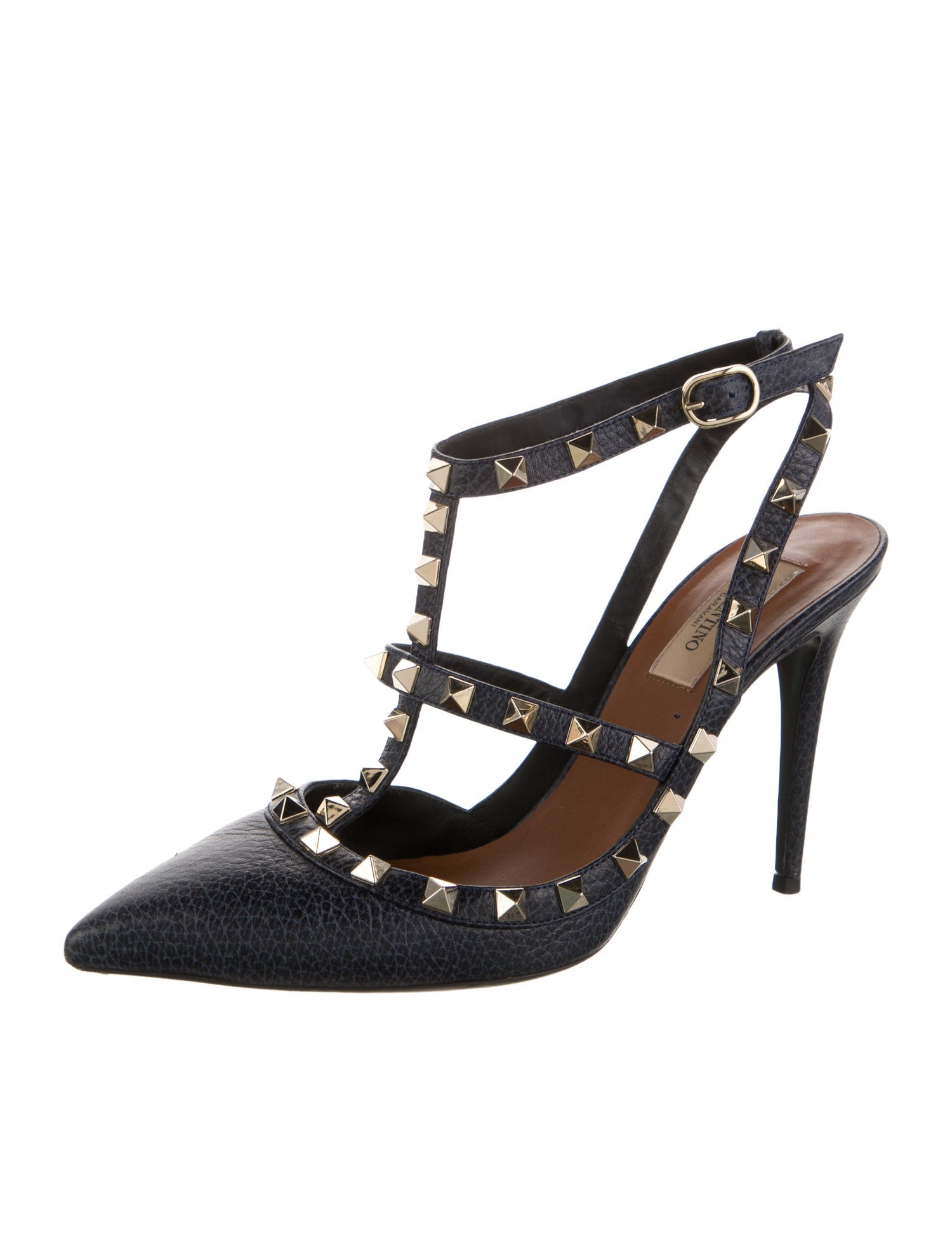 Valentino Rockstud Accents Leather T-Strap Pumps