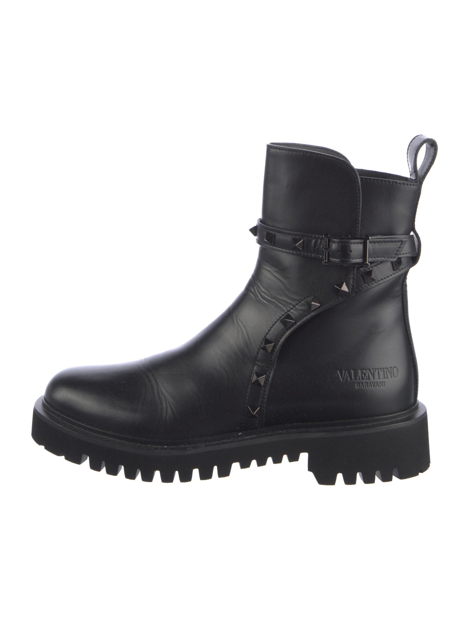 Valentino Rockstud Accents Leather Combat Boots
