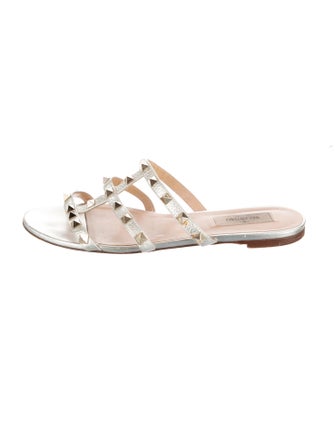 Valentino Rockstud Accents Leather Slides
