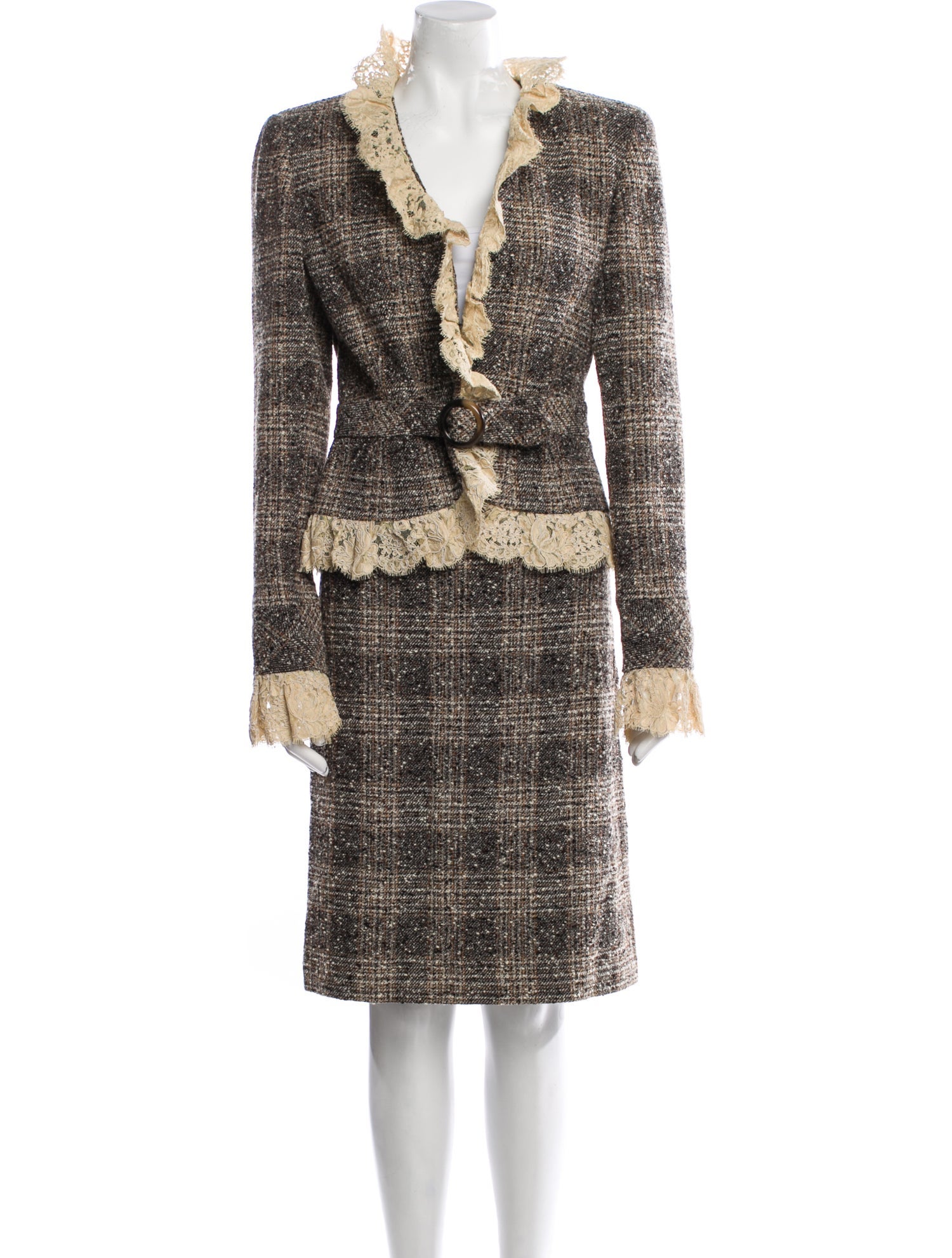 Valentino Wool Tweed Pattern Skirt Suit