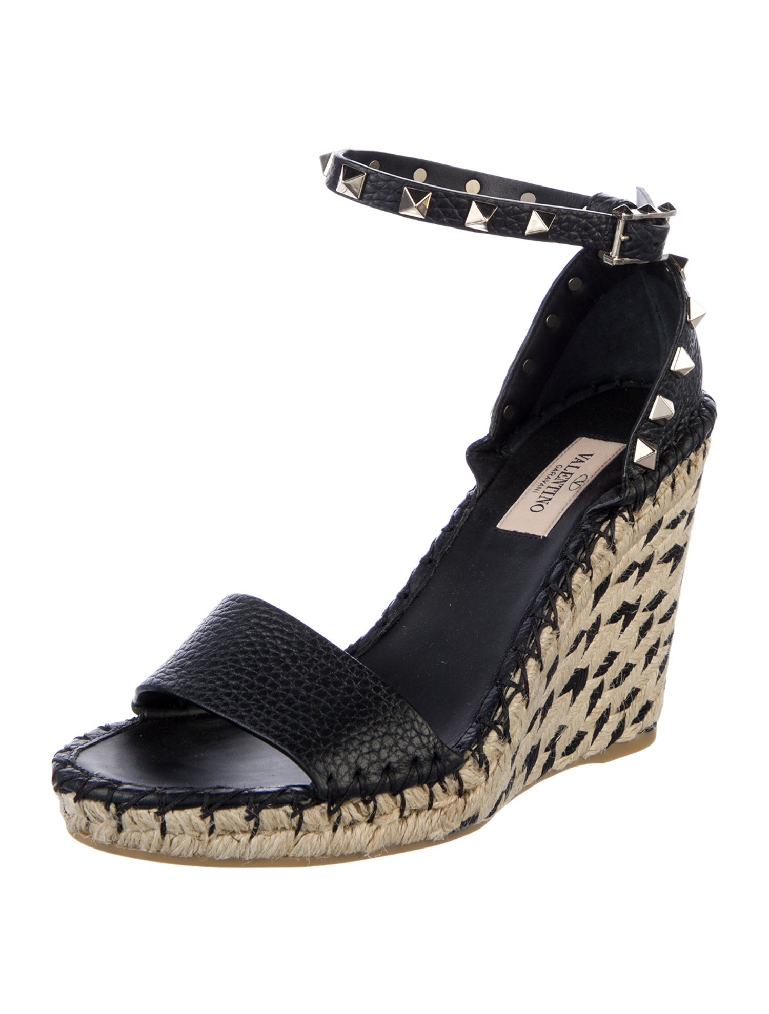 Valentino Rockstud Accents Leather Espadrilles