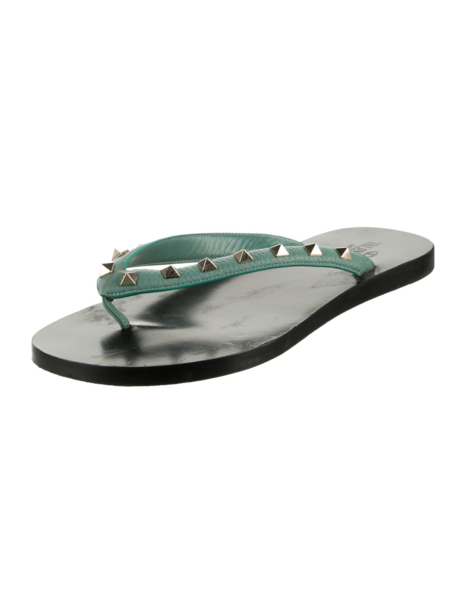 Valentino Rockstud Accents Leather Flip Flops