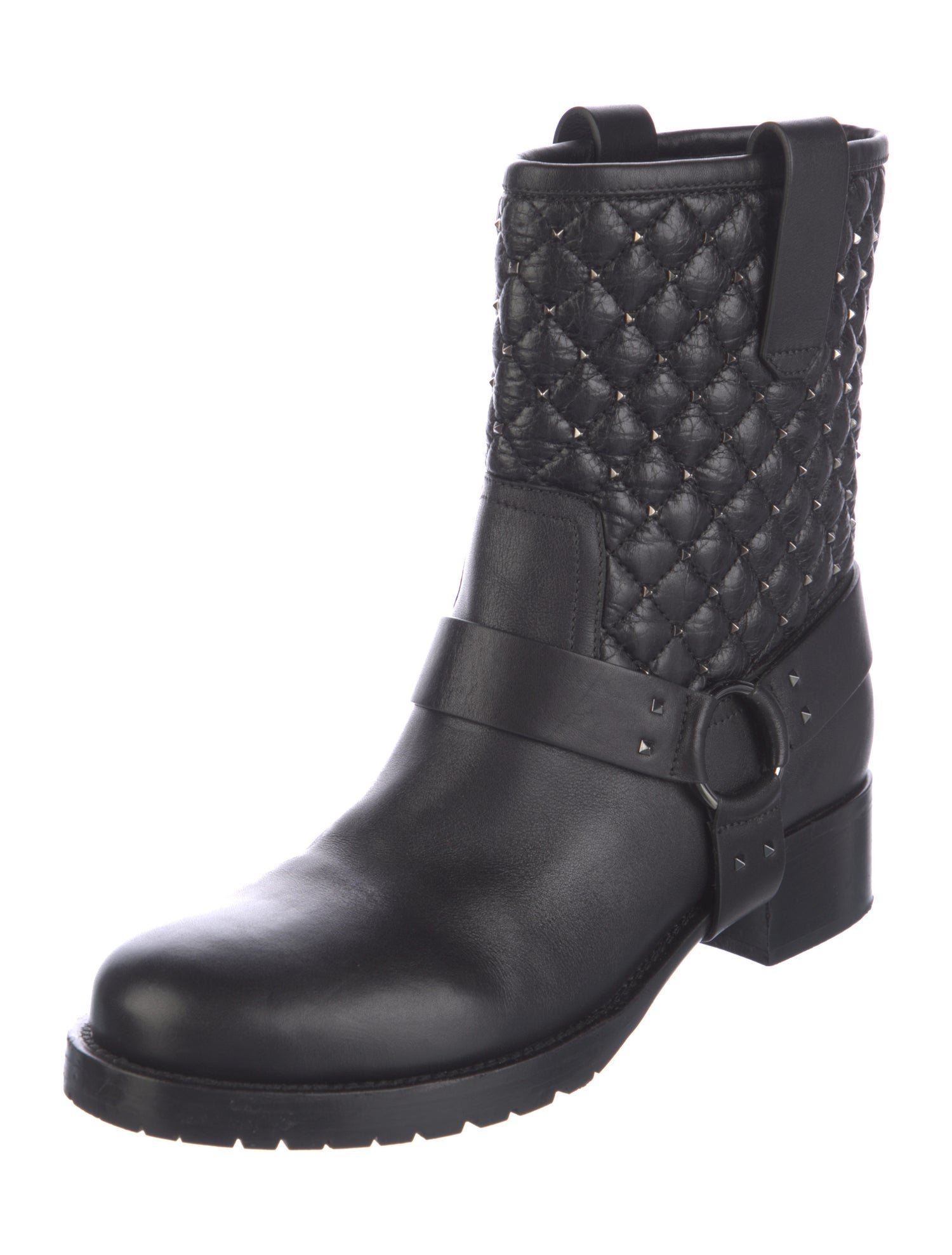 Valentino Rockstud Accents Leather Moto Boots