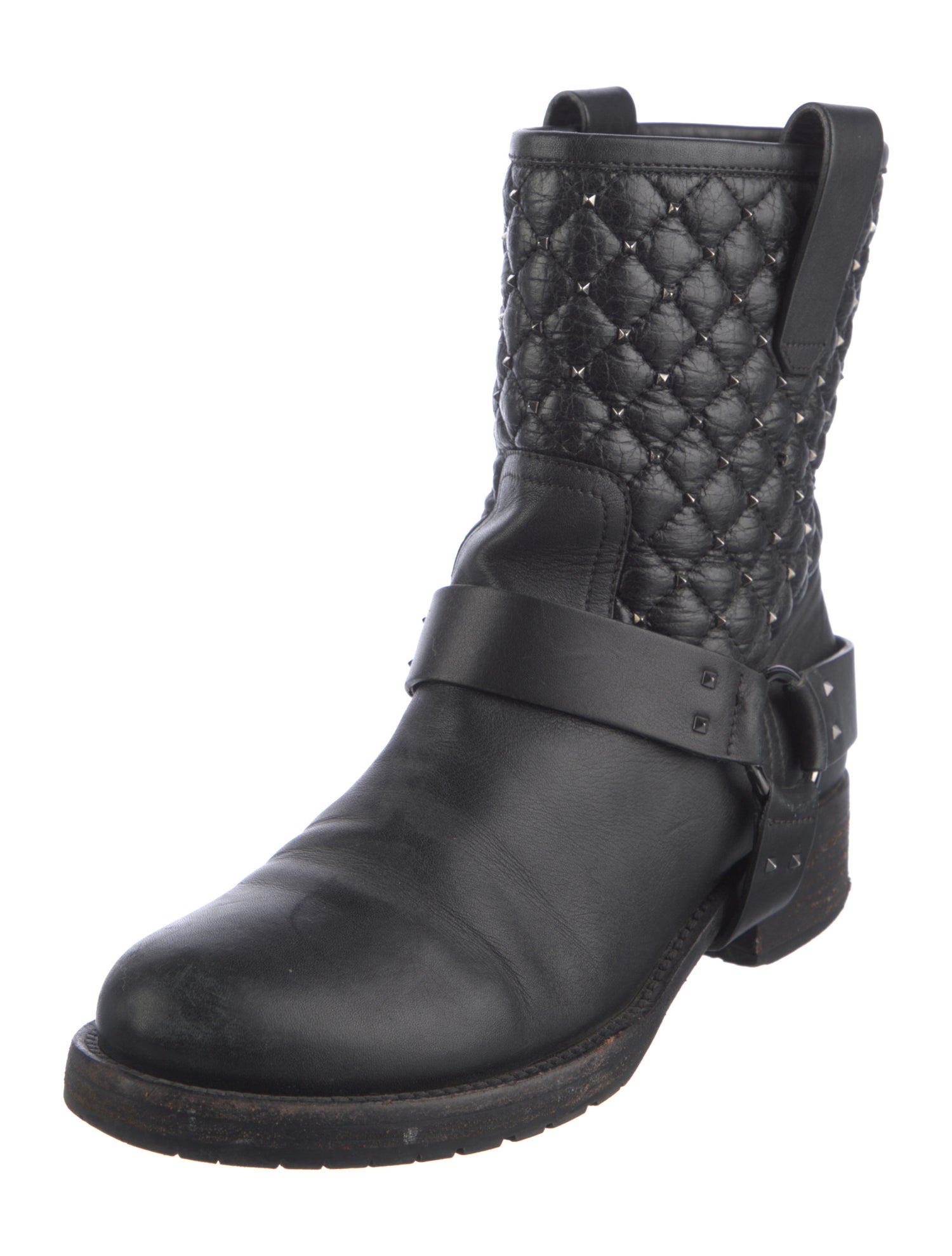 Valentino Quilted Pattern Leather Moto Boots