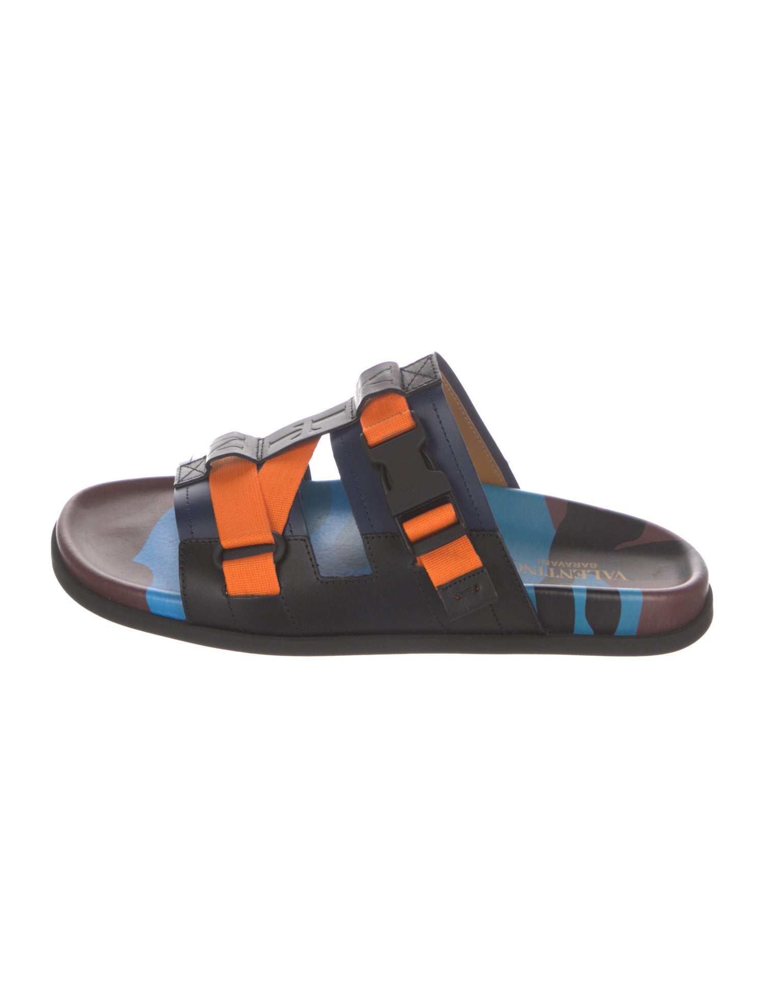 Valentino Leather Colorblock Pattern Slides