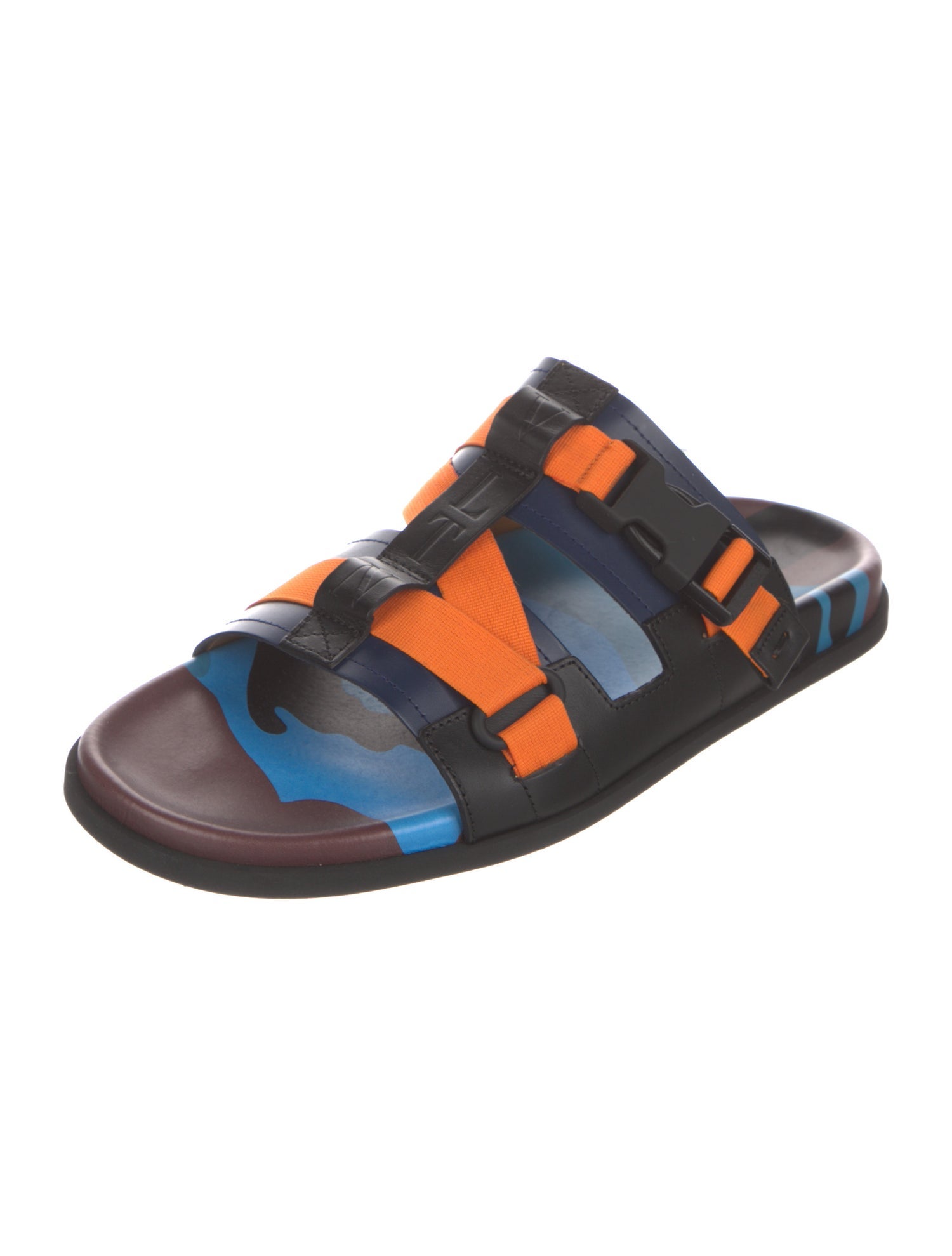 Valentino Leather Colorblock Pattern Slides