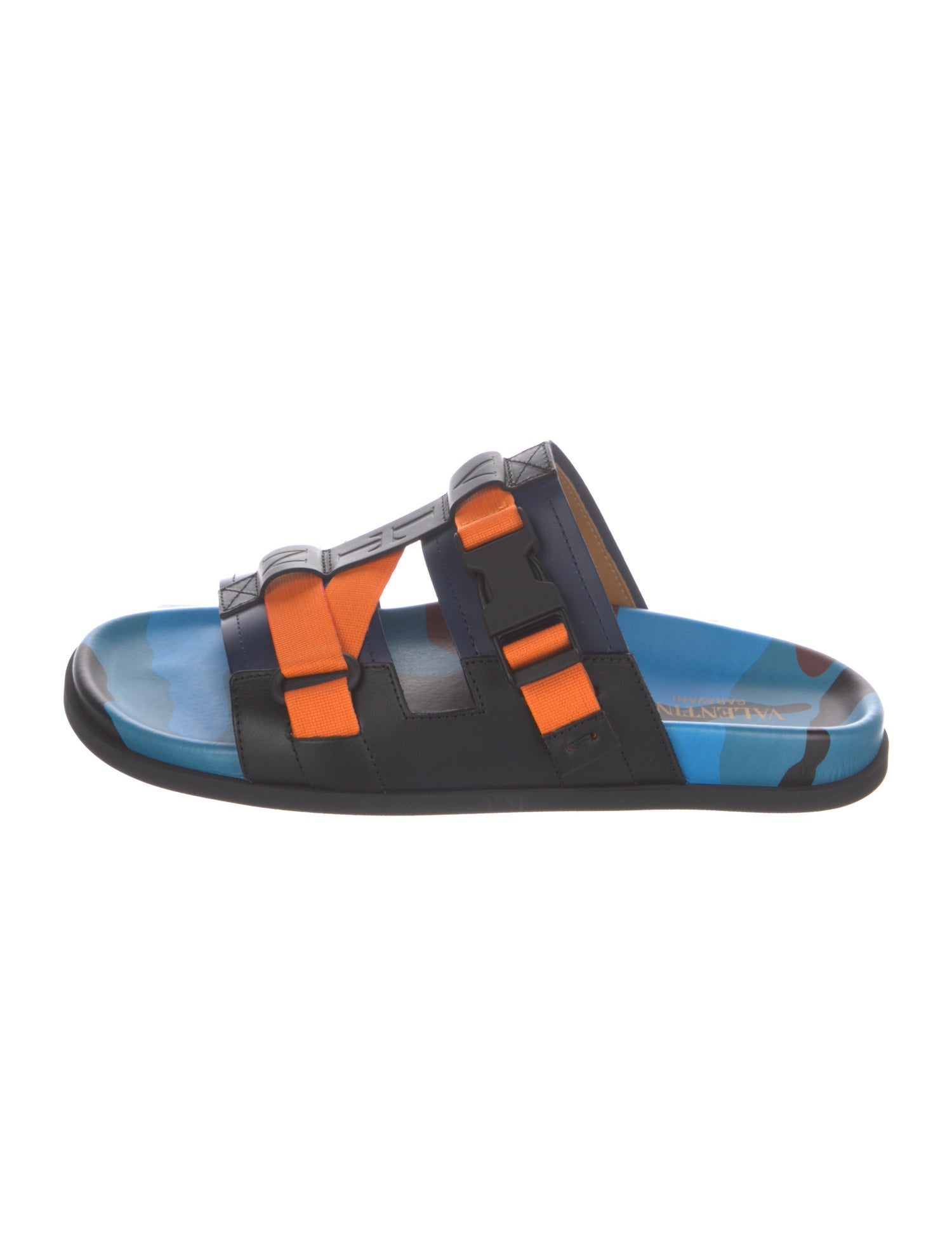 Valentino Leather Colorblock Pattern Slides