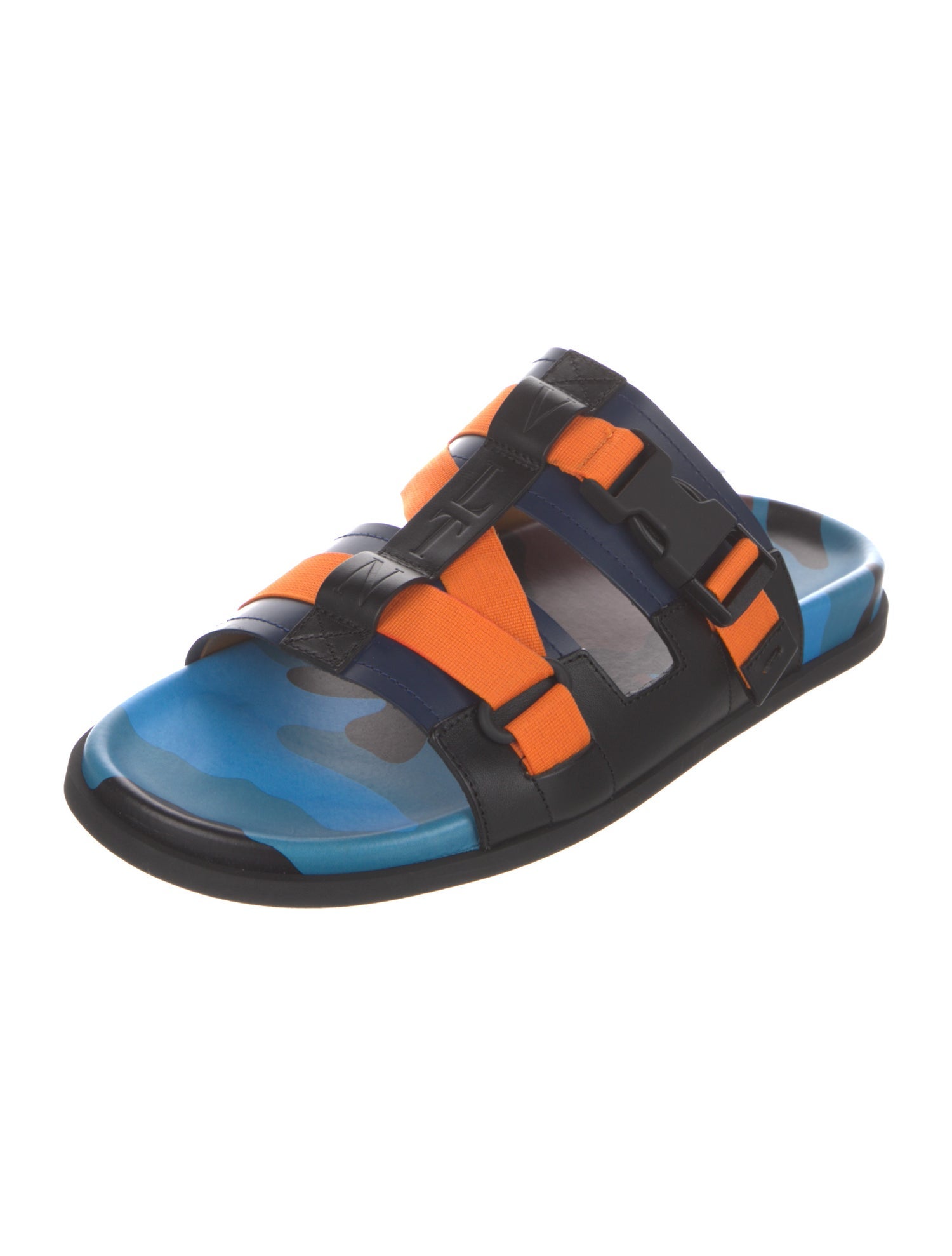 Valentino Leather Colorblock Pattern Slides