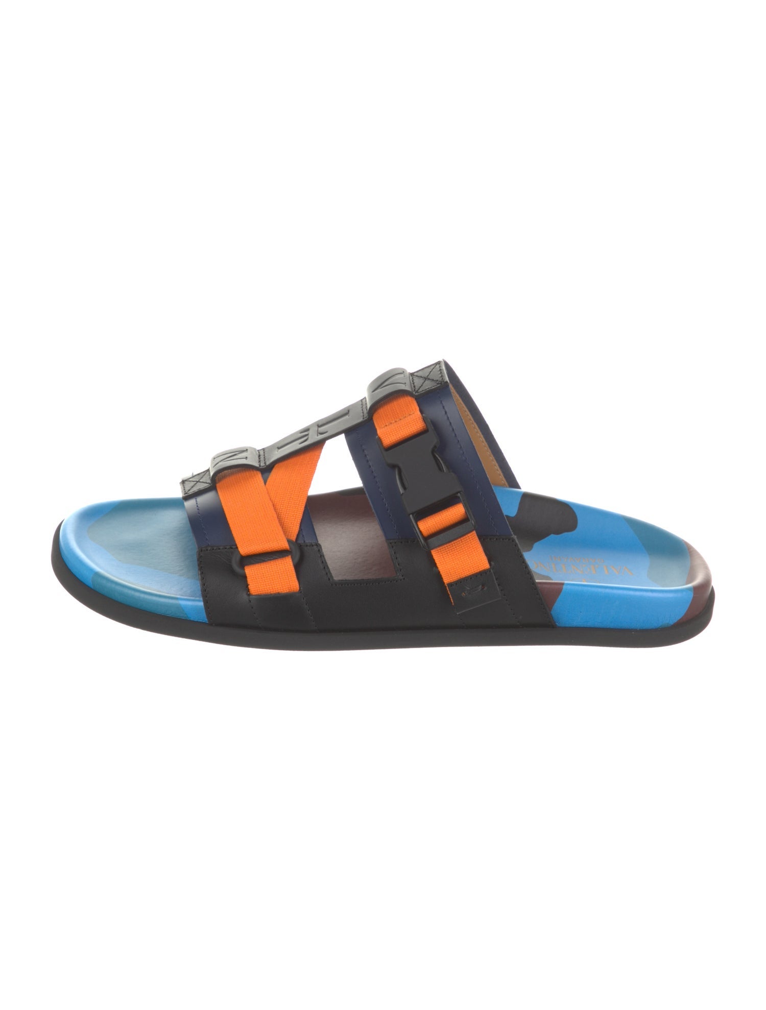 Valentino Leather Colorblock Pattern Slides