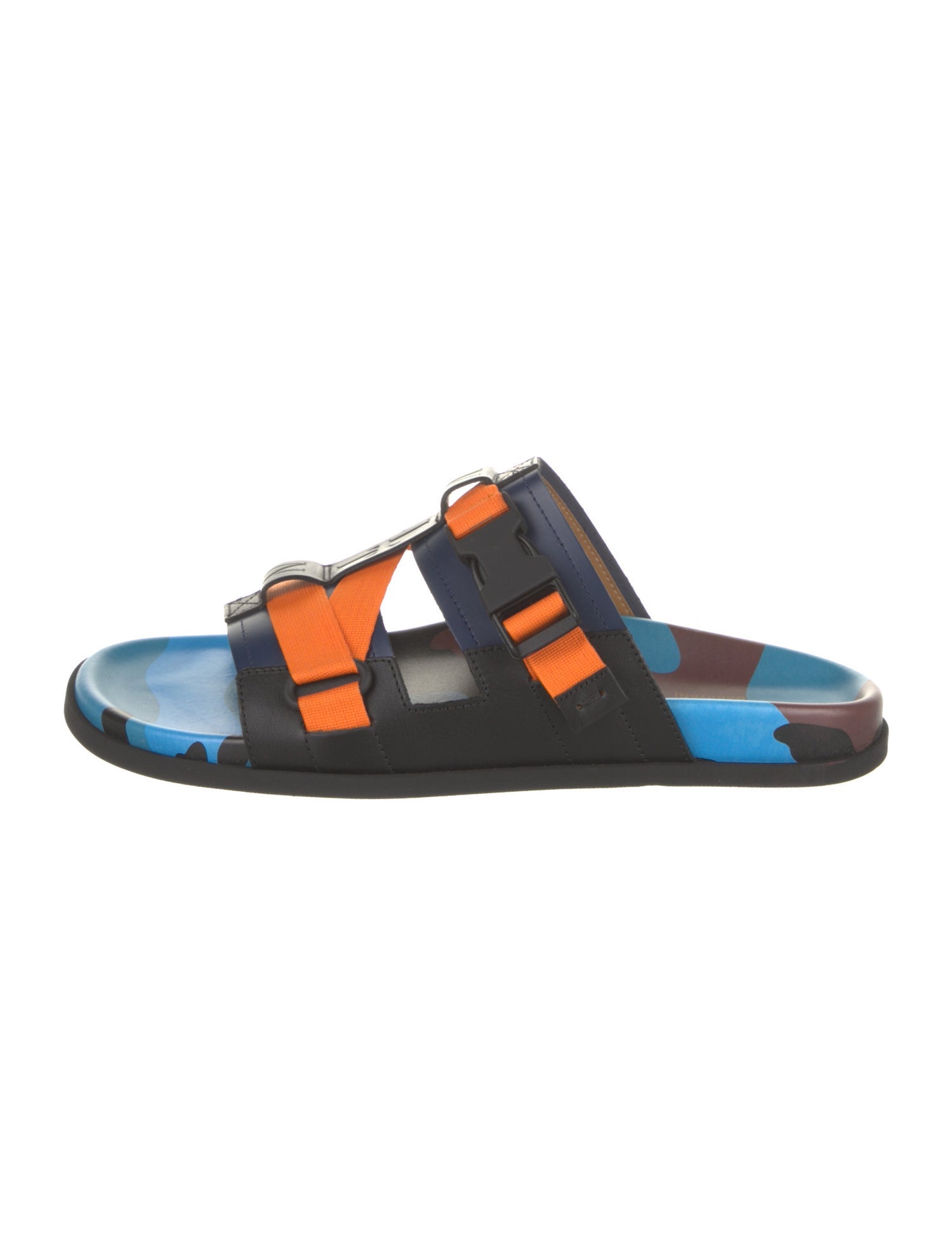 Valentino Leather Colorblock Pattern Slides