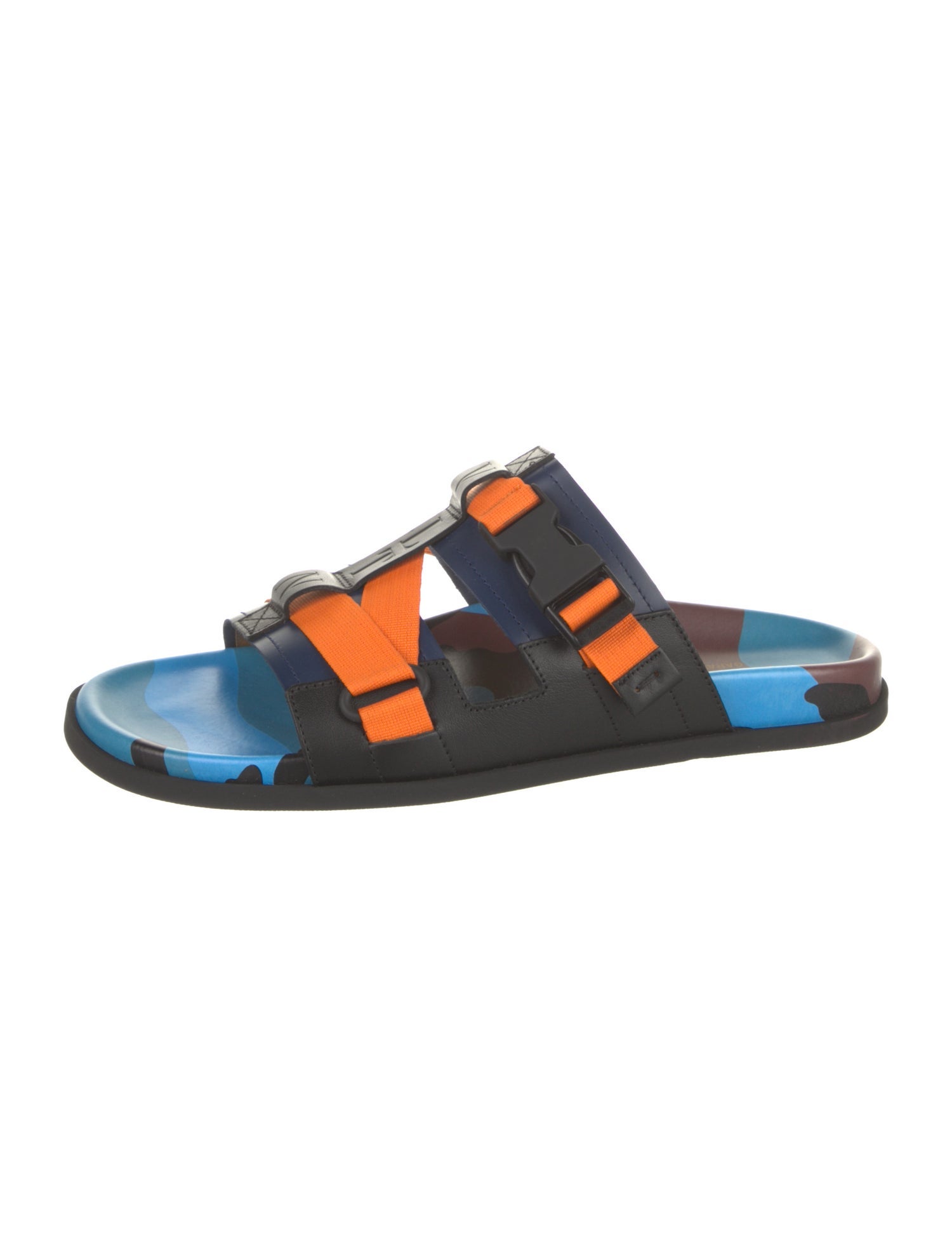 Valentino Leather Colorblock Pattern Slides